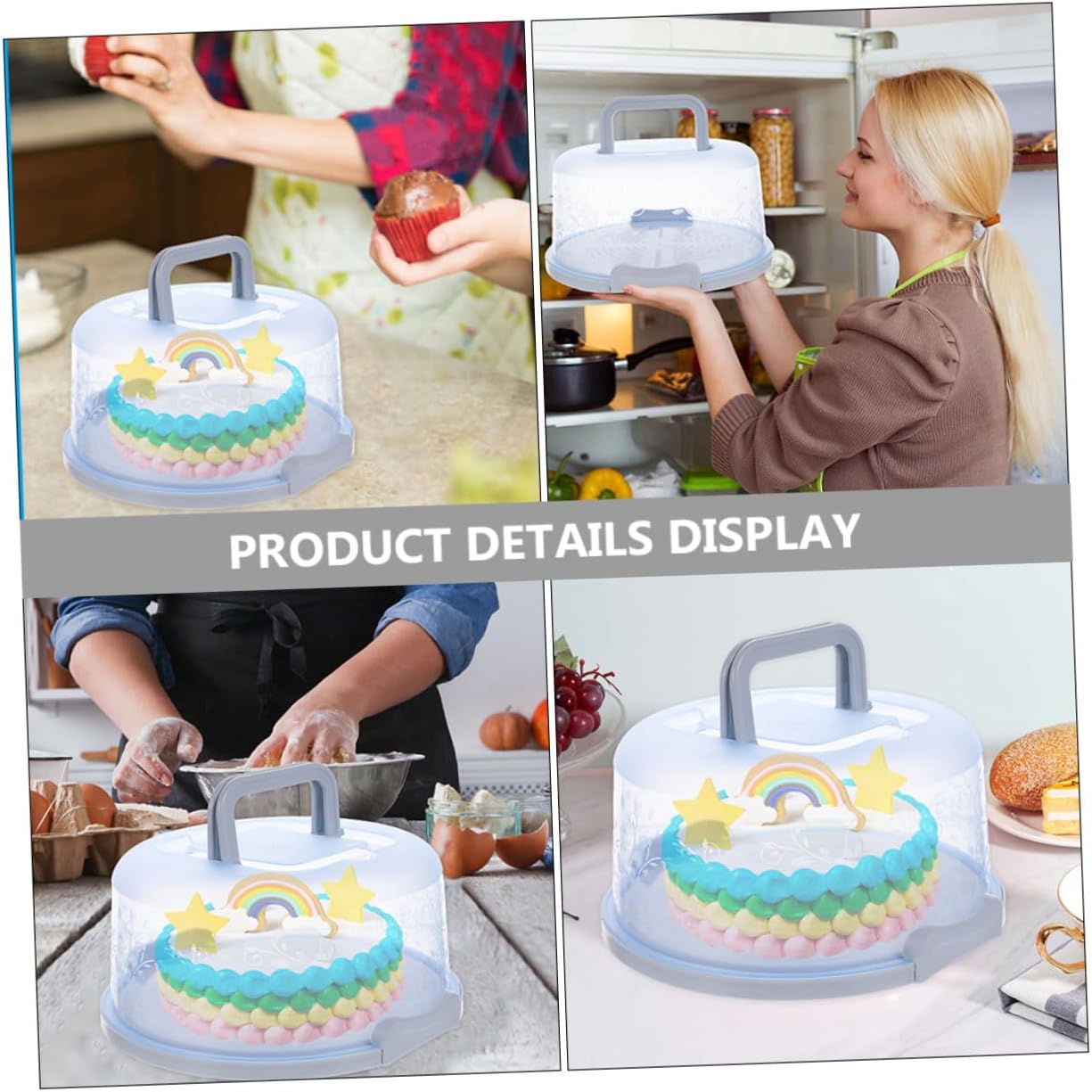 NUOBESTY Cake Carrier 2pcs PP round Box with Handle and Lid