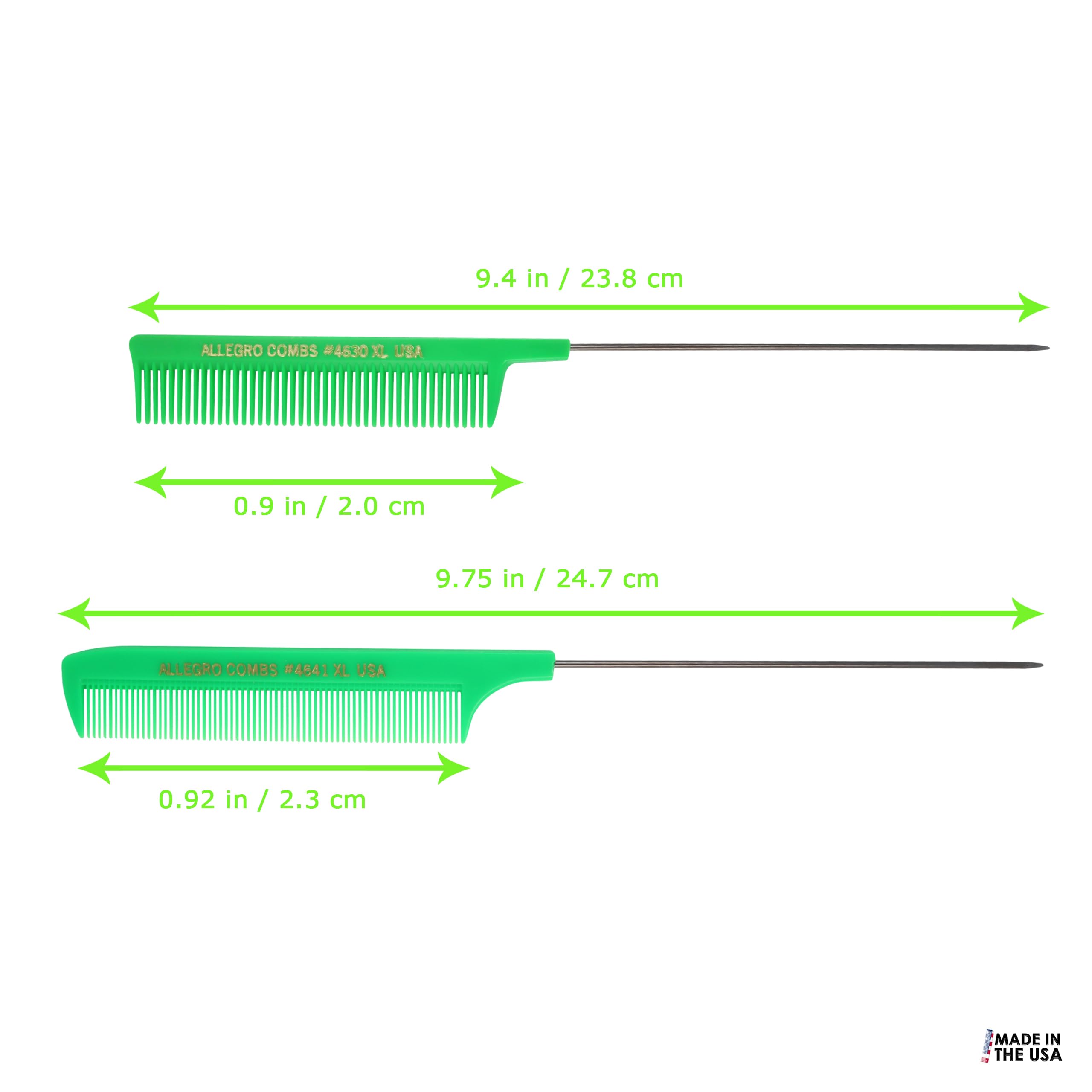 Allegro Combs XL Rattenschwanzkämme Pintail Trennkämme Metallschwanztrennkämme Aluminium Stichkämme Zopfstich Kämme 2 Stück (Neongrün)
