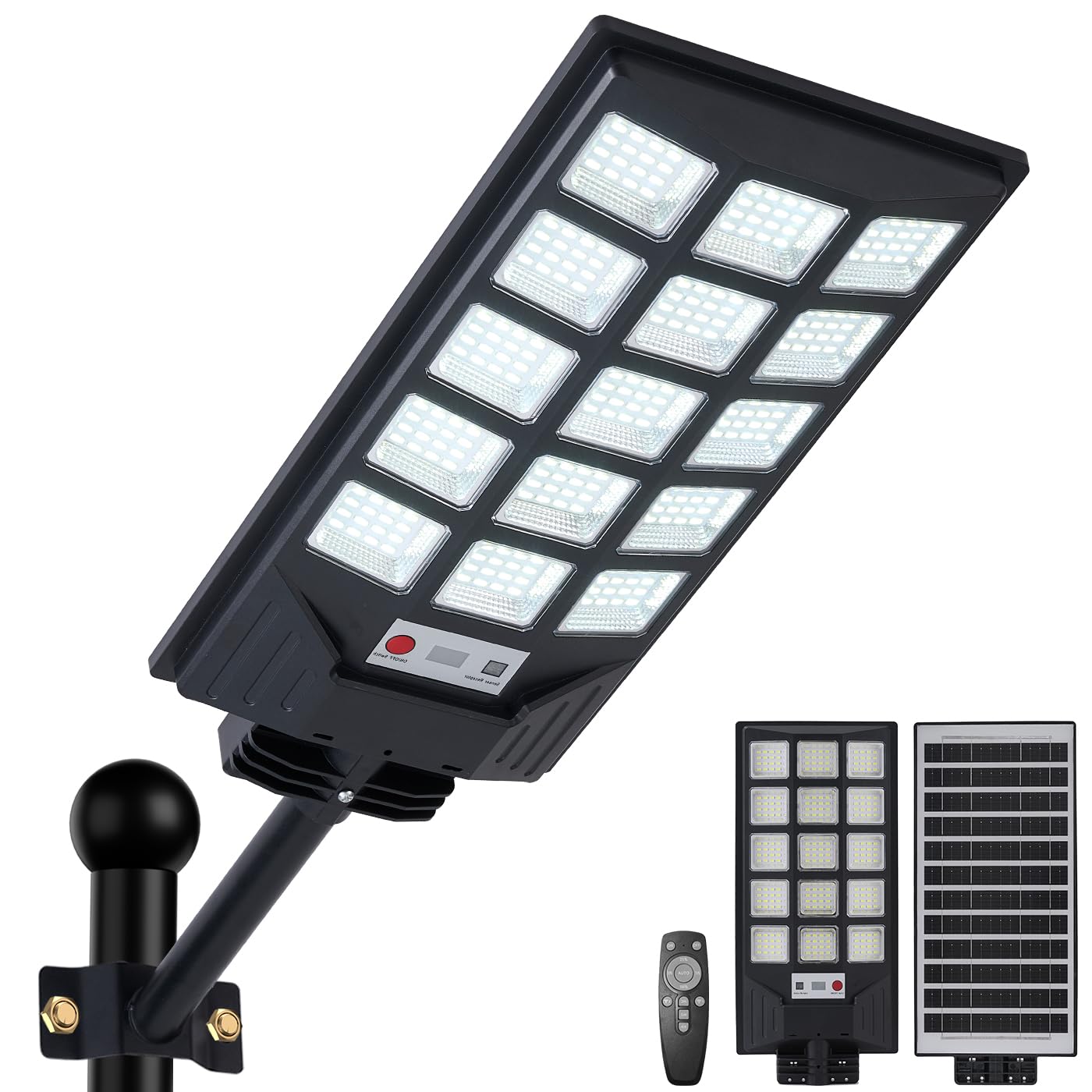 LEDソーラー街灯 屋外 IP66防水 外灯 ソーラーライト、8500Kの太陽光発電の外灯、モーションセンサーとリモコン付きのLED夜明けから夜明けまでの防水スポットライト、駐車場や道などに適したのセキュリティライト (1Pieces)