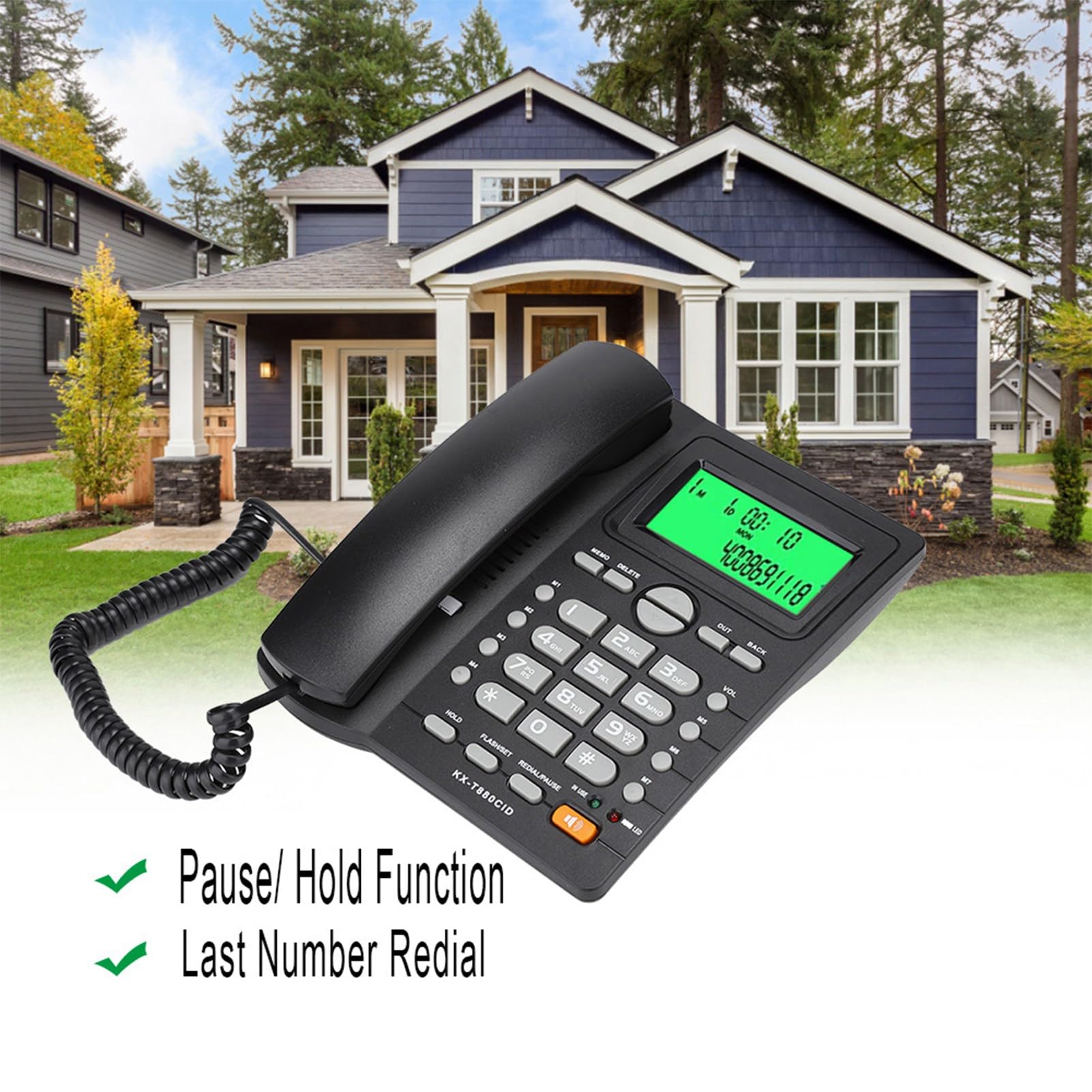 KX T880C Telefono Fisso, Telefono con Filo con Vivavoce, ID Chiamante, Chiamata Rapida e Funzione Mute, Telefono con Tasti Grandi per Ufficio Domestico, Batteria
