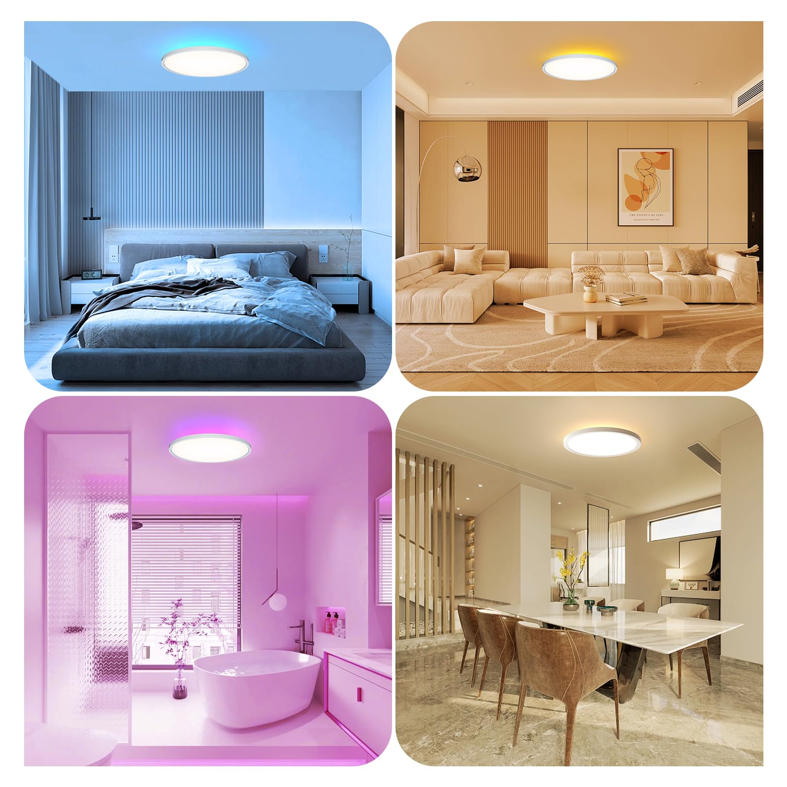 Plafoniera LED Soffitto Dimmerabile 40cm, 48W Lampada da Soffitto RGB con Telecomando App Compatibile con Alexa, Luce d'Ambiente 7 Colori per Camera da Letto Soggiorno Festa, IP44 per Bagno Cucina