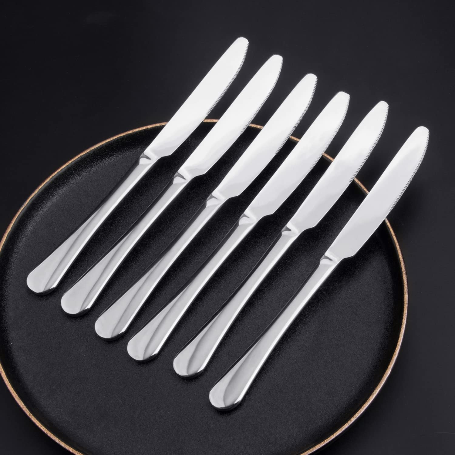 6 Stück Tafelmesser, 23CM Menümesser Edelstahl Rostfrei, Besteck Messer 6er Set, Menümesser Poliert, Spülmaschinengeeignet, Besteckmesser Serie Bon Appétit