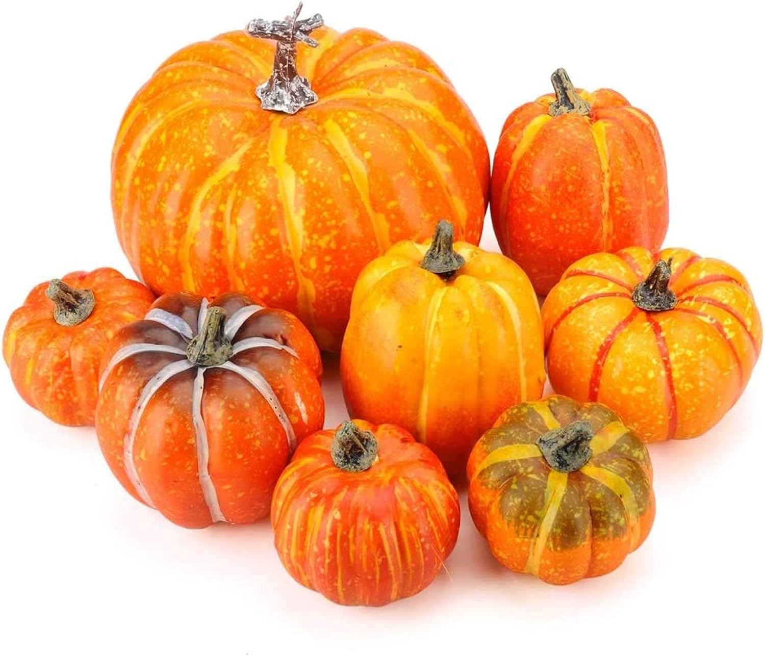 Meiliy 8pcs Artificial Pumpkins Fake Pumpkin Fall Decor for Harvest Decorations Autumn Halloween Thanksgiving Decoration