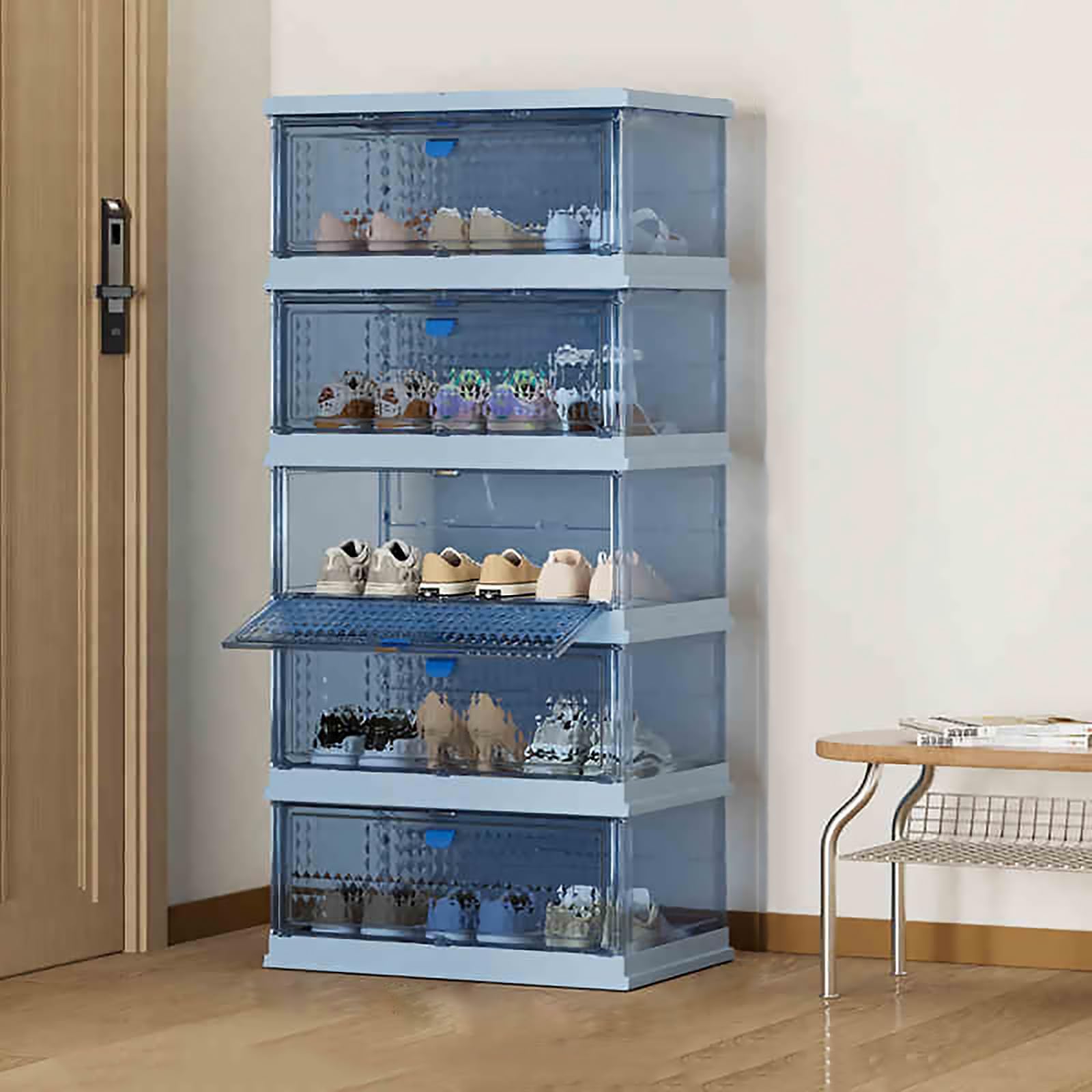 Grande Capacità Scarpiera Ingresso Scaffale Componibile in PP, Organizzatore Portaoggetti Porta Scarpe Pieghevole, per Casa Camera da Letto(Blue,111cm/43.7in)