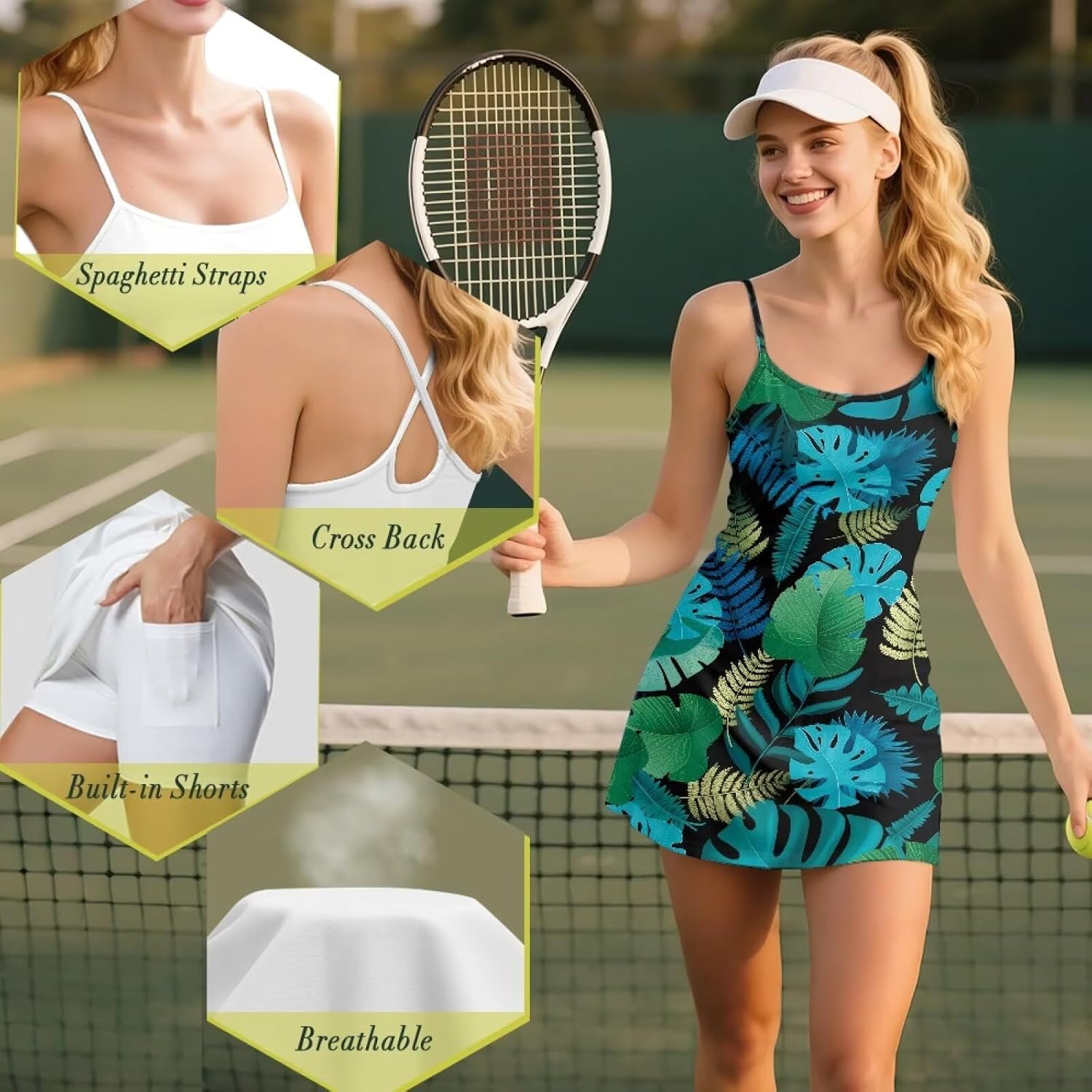 Sports Dress for Women Athletic Tennis Golf Dress with Built-in Shorts Perfect for Golf, Tennis, Gym
