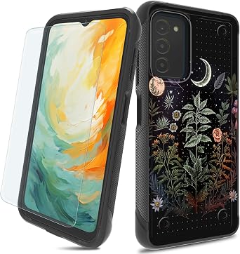 DEGDFSGR for Samsung Galaxy A03s Phone Case with Screen Protector, Heavy Duty Rugged Non-Slip Dual Layer Full Body Shockproof Protective Case for Samsung A03s Case, Forest Moon at Night
