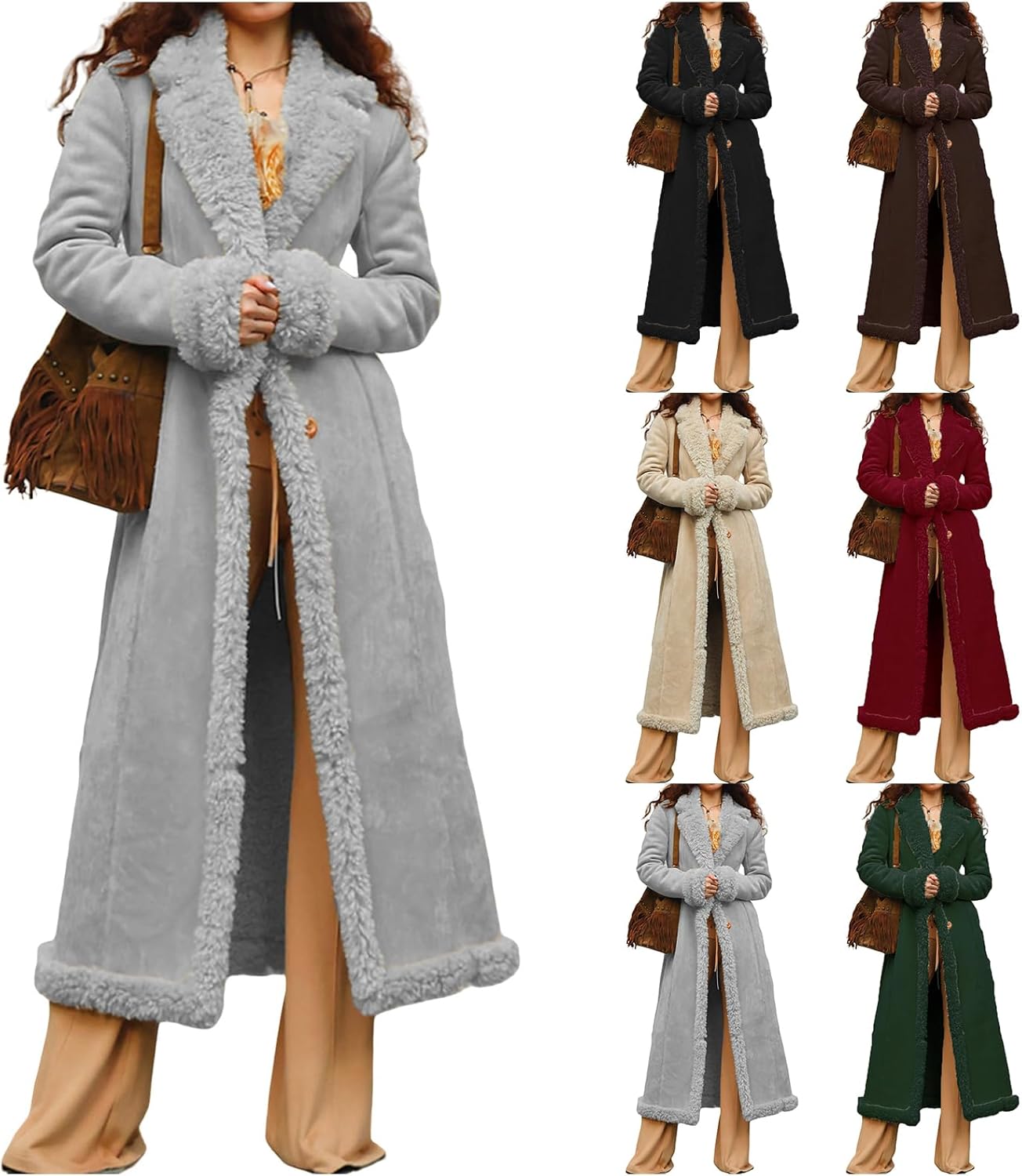 Long Winter Coats for Women Faux Suede Leather Shearing Jacket Fuzzy Sherpa Lined Trench Coat Business Casual Overcoat
