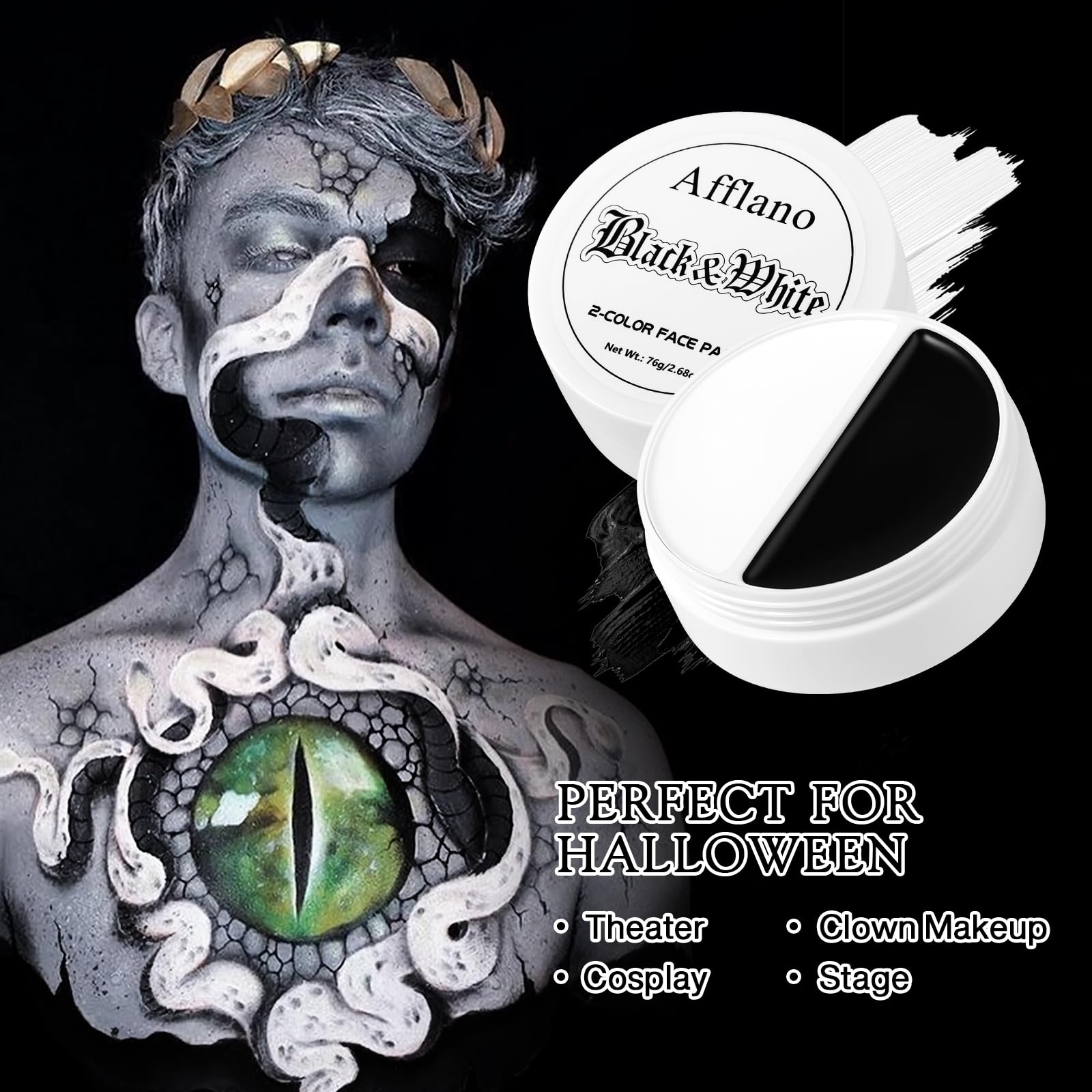 Pintura facial en blanco y negro, maquillaje gótico de payaso de Halloween para niños y adultos, crema a base de aceite de larga duración, pintura corporal completa para Joker, esqueleto, cosplay, SFX 3
