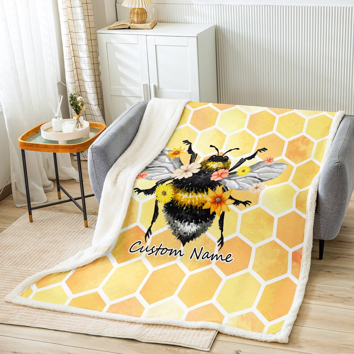 Cobertor Abelha Favo De Mel 127x152 Cm - Manta Macia Com Temática De Abelhas