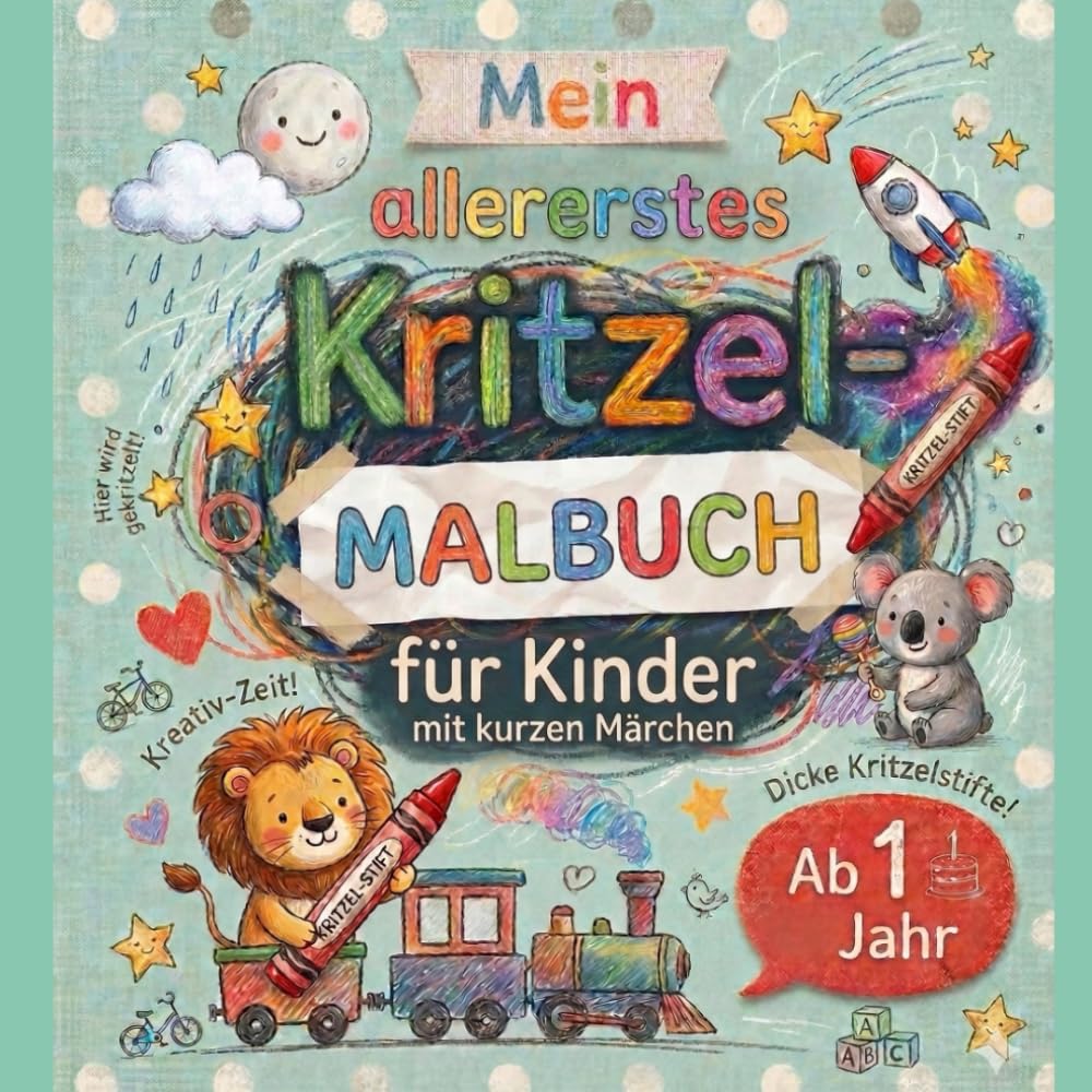 Kritzelbuch ab 1 Jahr mit kurzen Märchen: Mein allererstes Malbuch für Kleinkinder: Liebevoll gestaltetes Ausmalbuch mit 20 großen Motiven und Reimen ... | Förderung der Kreativität und Feinmotorik
