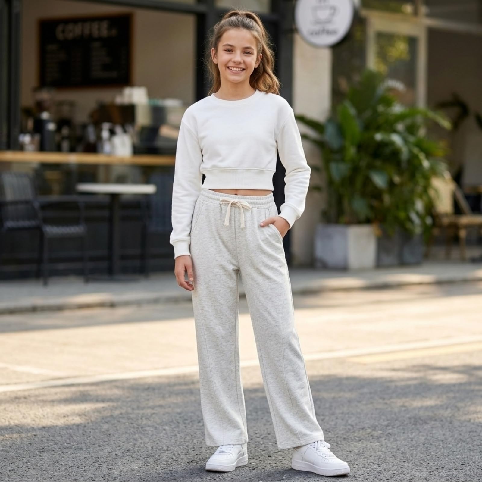 Rolanko Pantalon de Survêtement pour Filles avec Taille Élastique, Pantalon de Jogging de Sport Ample pour Enfants Confort Décontracté