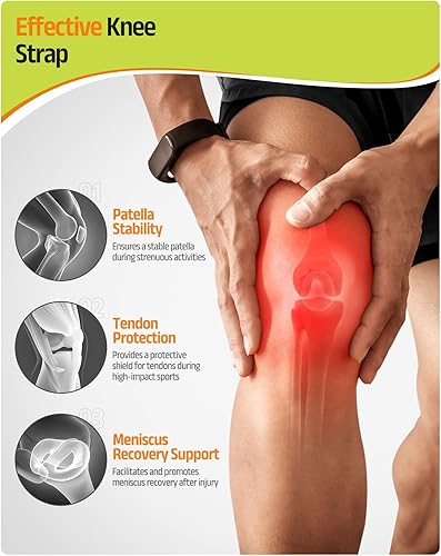 Miniatura 4 de Rakiie Correa para la rodilla, antideslizante, transpirable, correa de soporte para tendón rotuliano, paquete de 2 estabilizadores de rótula