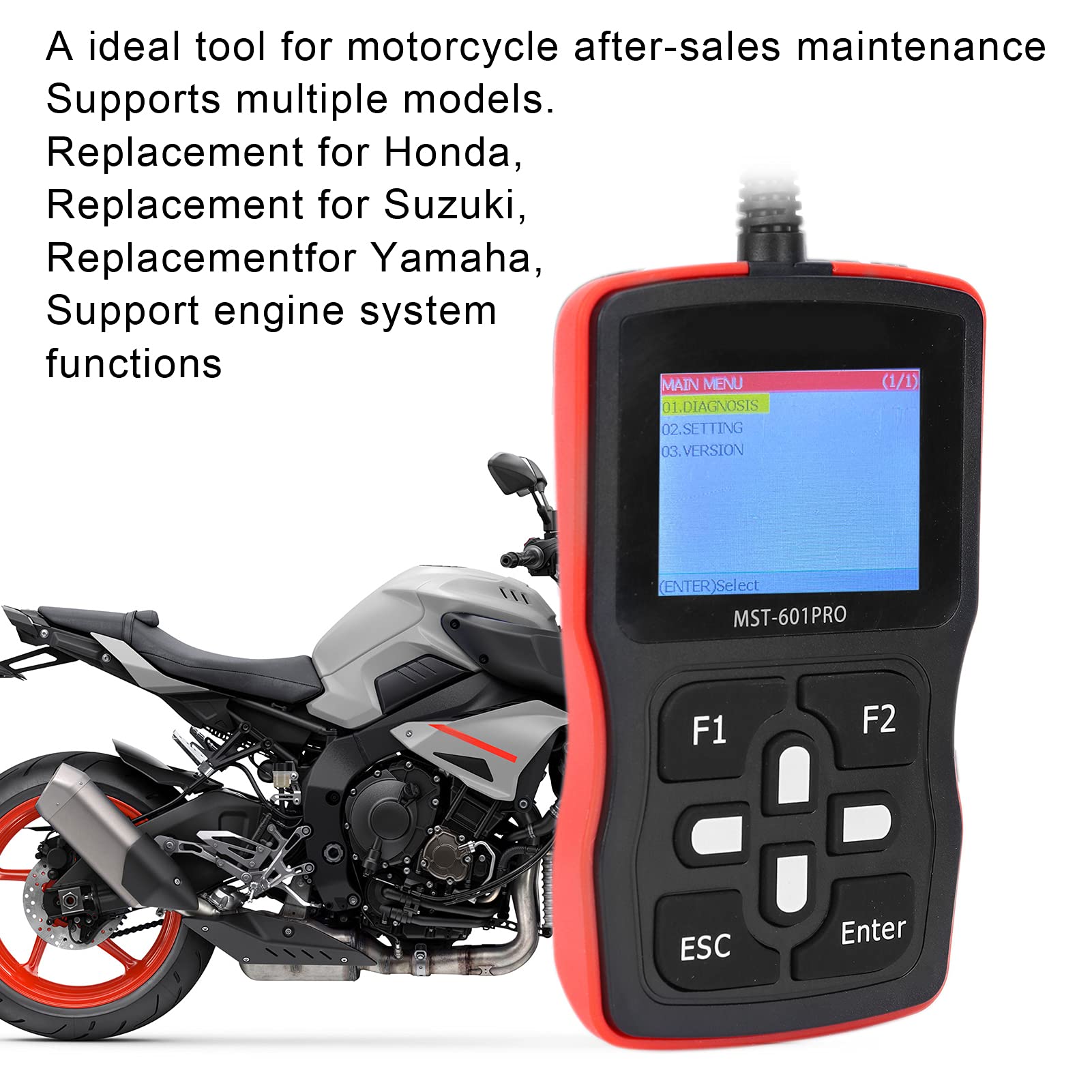 Universelles Diagnosetool, Ersatz, Unterstützt das Motorsystem, Motorrad-OBD-Scanner, 2,4-Zoll-LCD-Display, Einfache Bedienung, Transport, Datenstrom Lesen, DTCs,