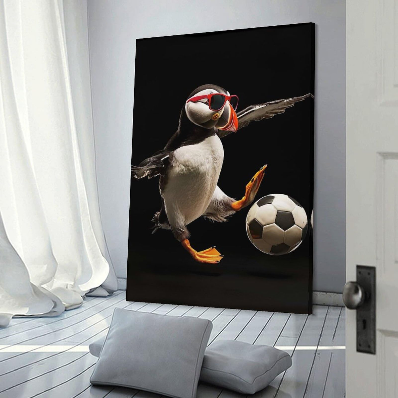 Junmoney Frame-Style-7-1 Wall Picture Print Puffin Soccer Star, 24X36inch(60X90cm), For Wall Displays, Bedrooms Or Room Updates, Wall Decor Suited To Curated Displays