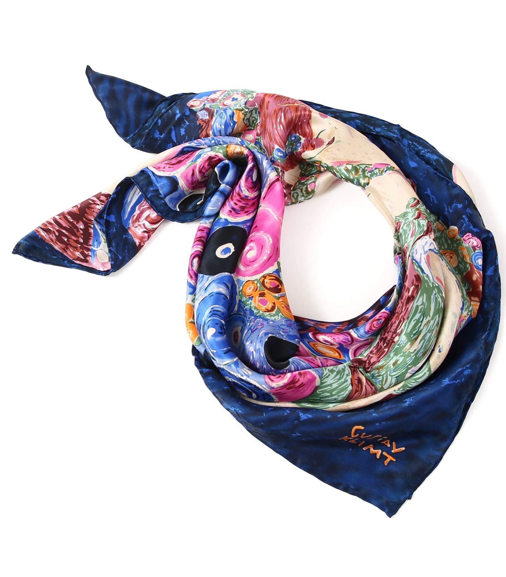 Chal foulard de seda con impresión de arte Art Nouveau Gustav Klimt 90cm cuadrado
