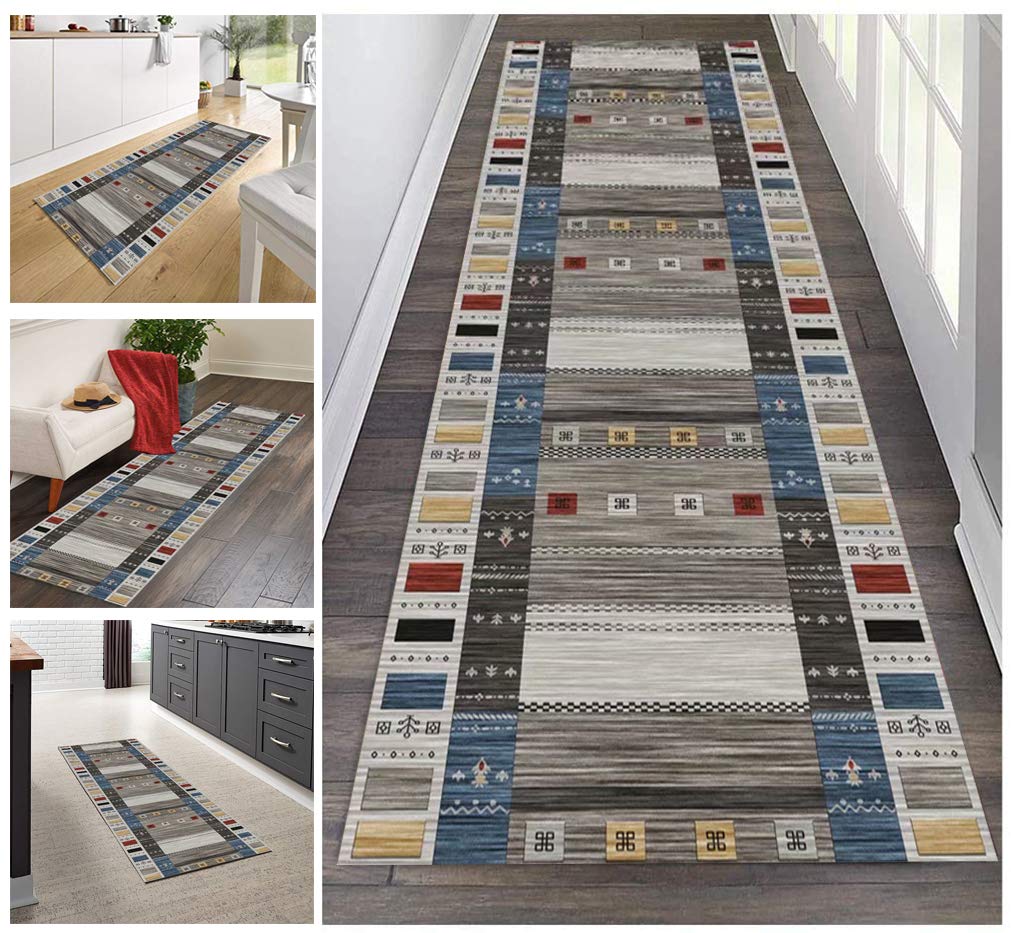 GJIF Alfombras de Pasillo, Larga Moderna Geometría Antideslizante Alfombra, para Pasillo/Cocina/Salón, Ancho 60cm / 80cm / 90cm(Size:60x550cm)