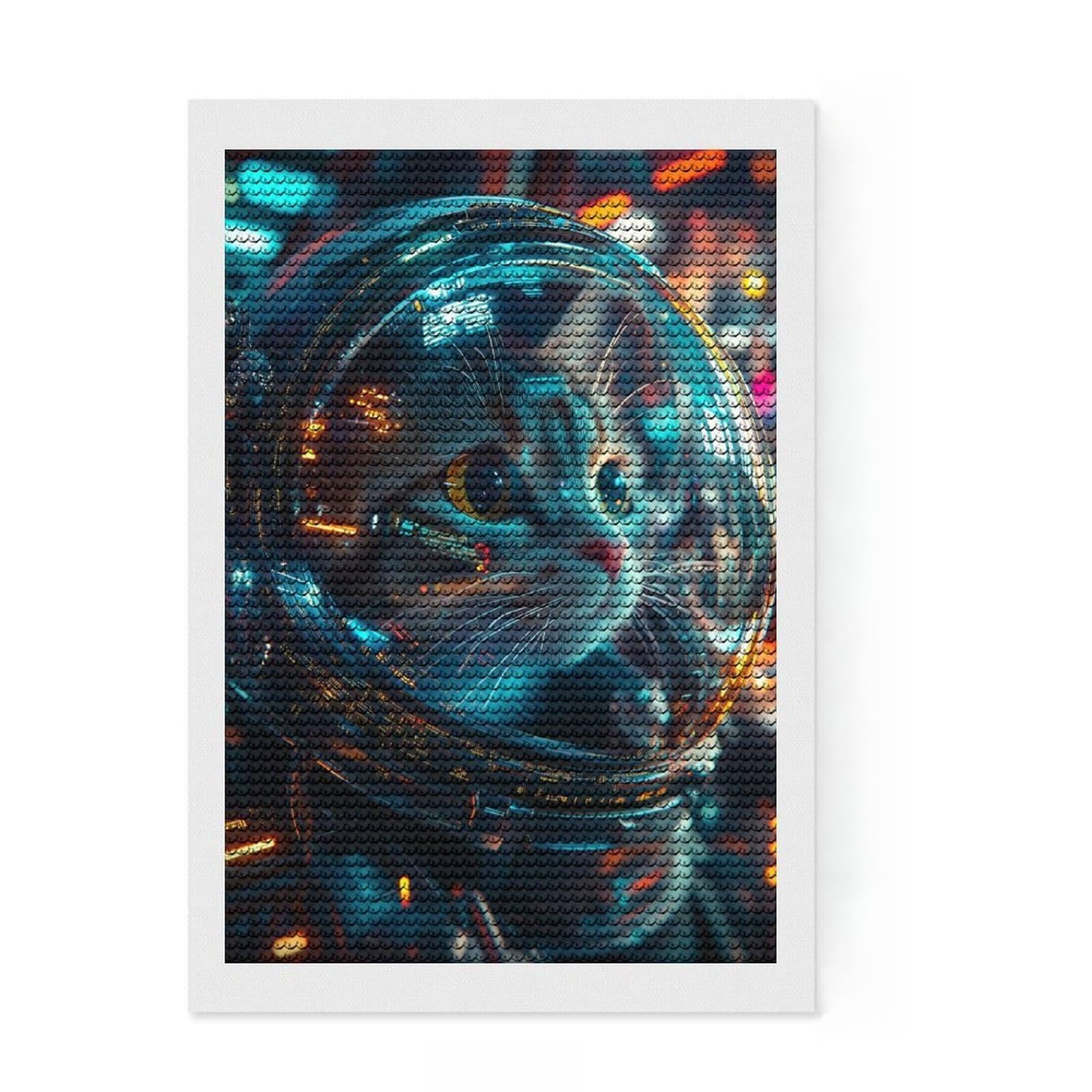 Junmoney Cute Cat Astronaut 5D Diamond Painting Kit 8"x12", Vintage Style Decor, Boho Decor, Handmade Wall Decor, Artistic Hobby