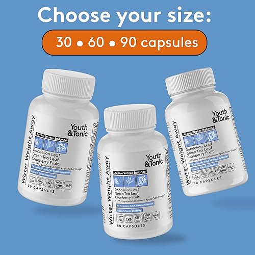 Miniatura 6 de Youth & Tonic Water Weight Away – Herbal Diuretics for Water Retention & Bloating Support – with Potassium & Vitamin B6 for Fluid Balance – 90 Pills
