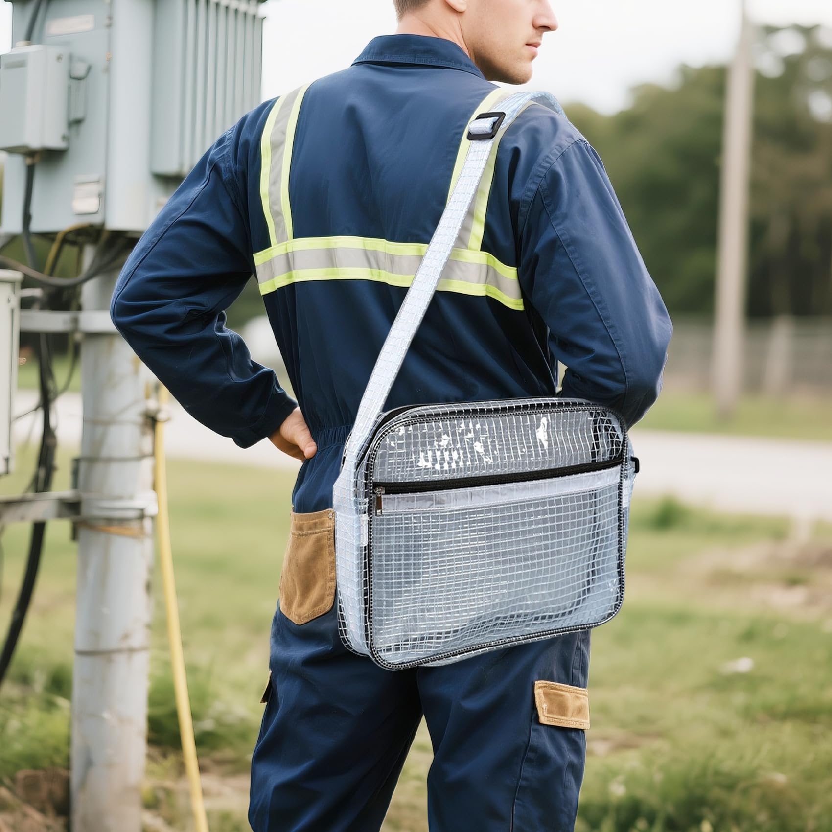 NOTAG Sac à bandoulière unisexe, sac à outils antistatique, sac à outils d'ingénieur imperméable en PVC transparent