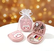 2 Pack Mini Travel Sewing Kit, Portable Emergency Sewing Box with Scissors, Needles, Threads, Compact Clothing Repair Set for Travel, Purse, Office, College Dorm (3D Bunny Pink)