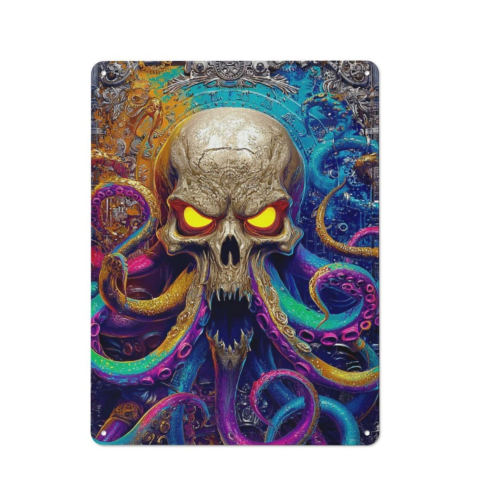 Junmoney Steampunk Skull With Tentacles Metal Plaque With Design 40X30cm, Vintage Bistro Wall Plaque For Coffee Bar, Kitchen, Bistro Or Tea Corner