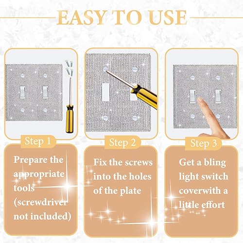 Miniatura 5 de (1 unidad) Cubierta de interruptor de luz de piedra de imitación de plata brillante, cubierta de placa de pared brillante