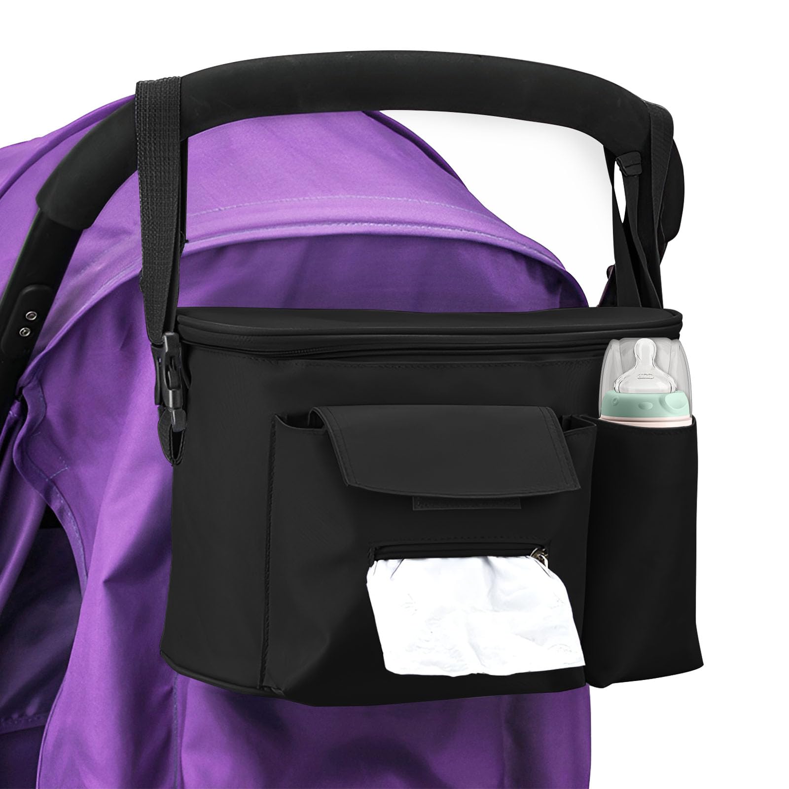 Borsa per Passeggino with cup Holders, Universale Organizer per Carrozzina Neonato, Portaoggetti Impermeabile, Multifunzione Borsa Cambio Neonato per la raccolta di Salviette, Pannoli, Merenda