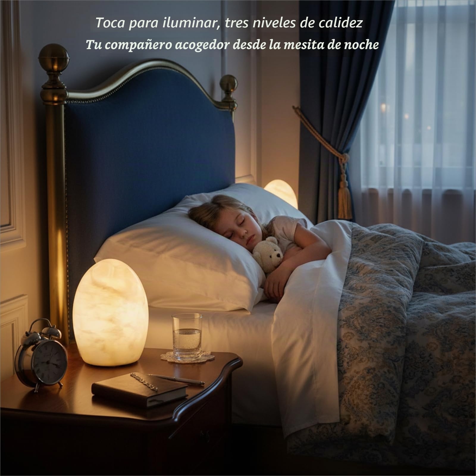 Marmor Lámpara de Noche Mármol Ovalada Regulable, Luz de Mesa LED 3 Modos, Lámpara Piedra Recargable, Iluminación Ambiental