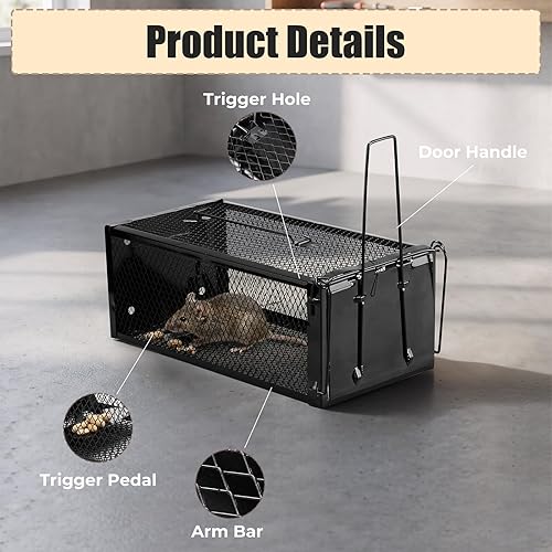 Miniatura 3 de Paquete de 2 trampas humanas para ratas de 12.5 x 5.5 x 4.5 pulgadas, trampas reutilizables para uso en interiores y exteriores, captura en vivo sin