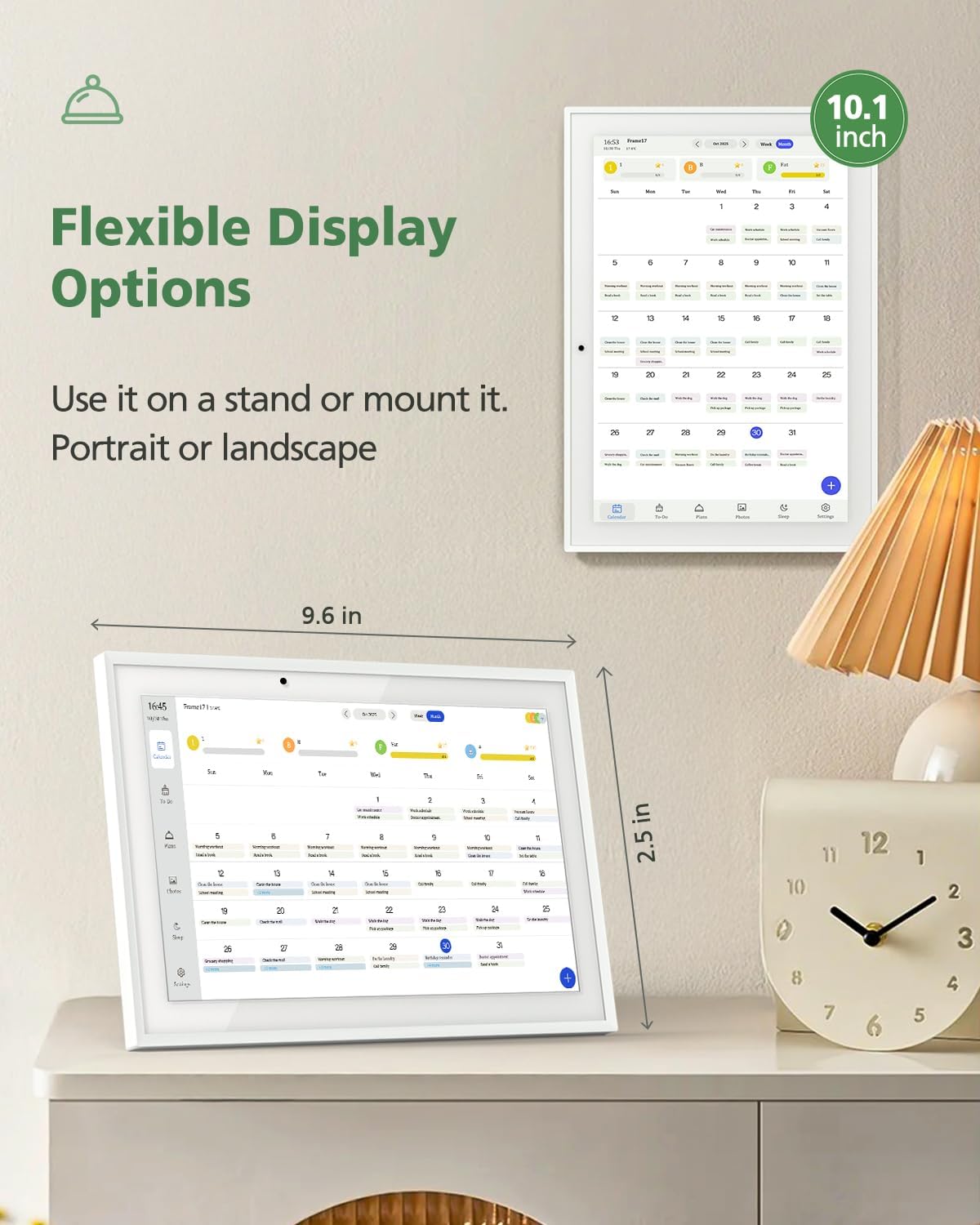 10.1 inch digital calendar chore chart, smart digital calendar wall planner picture frame with hd touch screen, desk & wall mount planner for family schedules(white) 10.1’‘ white