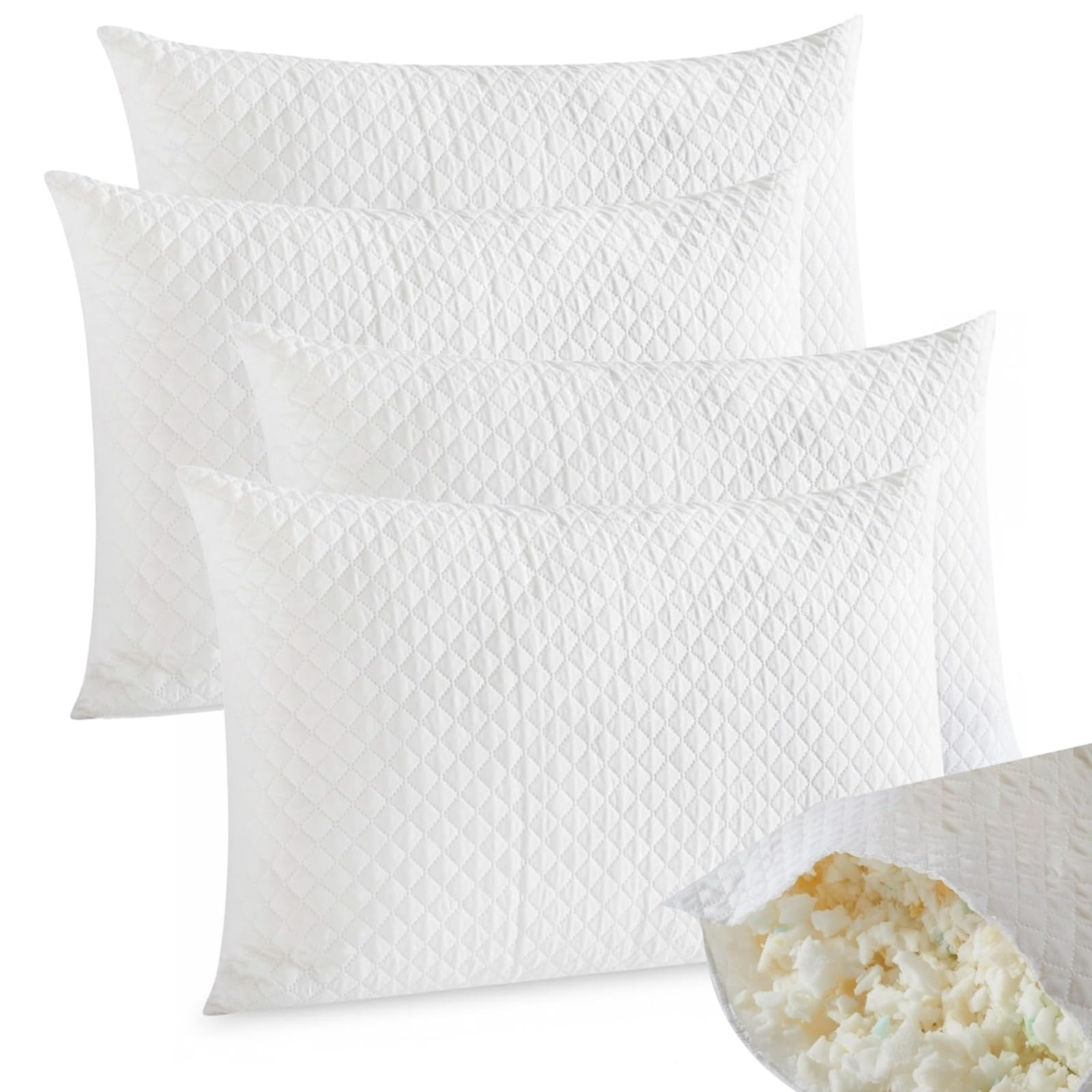 Tt Threadtrade Shredded Memory Foam Pillows Pack Of 4 Soft Fluffy Breathable Cooling Machine Washable 50X75Cm from B&Q