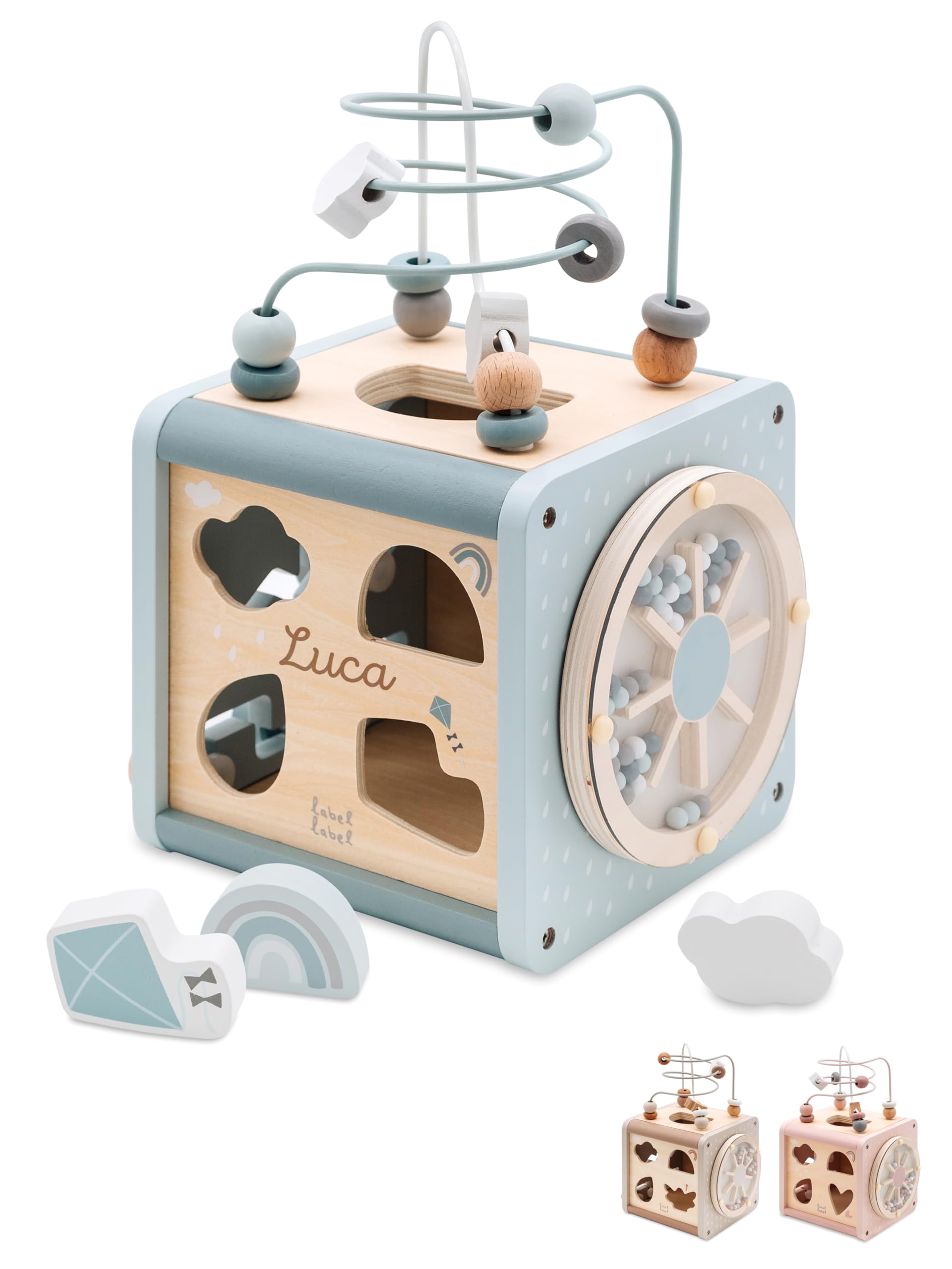 wunderwunsch - Personalisierter Motorikwürfel Holz - Montessori Würfel - Baby Motorikspielzeug ab 1 Jahr - Kinderspielzeug 18 Monate