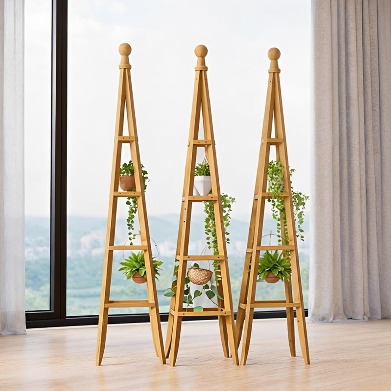 150cm Treillis Obélisque en Bois, Support pour Fleurs Plantes Grimpantes