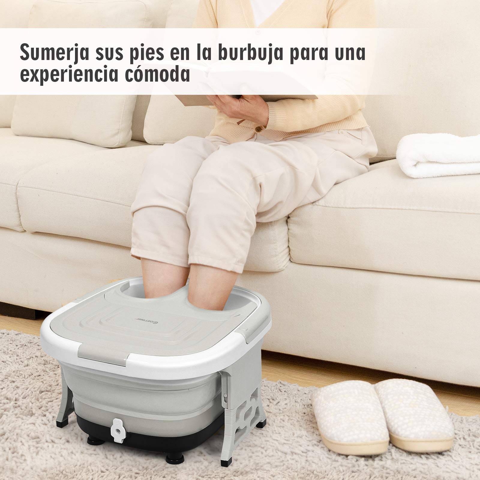 COSTWAY Masajeador de Baños para Pies Masajeador Eléctrico Masaje de Pies con Temporizador de 10-60 min / 36-48 ℃ / 500W (Gris)