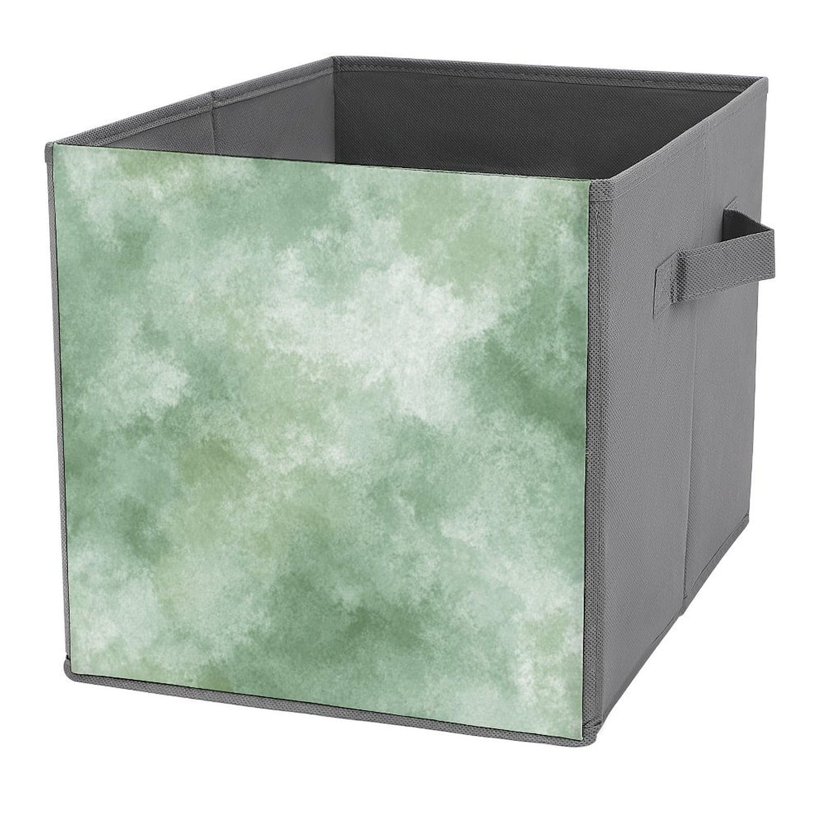 Jubonexis Watercolor Texture in A Muted Dusty Green Cube Storage Bins Storage Cubes Foldable Decorative Fabric Storage Baskets Home Organizers with Handles for Shelves,Closet, 27x27 CM