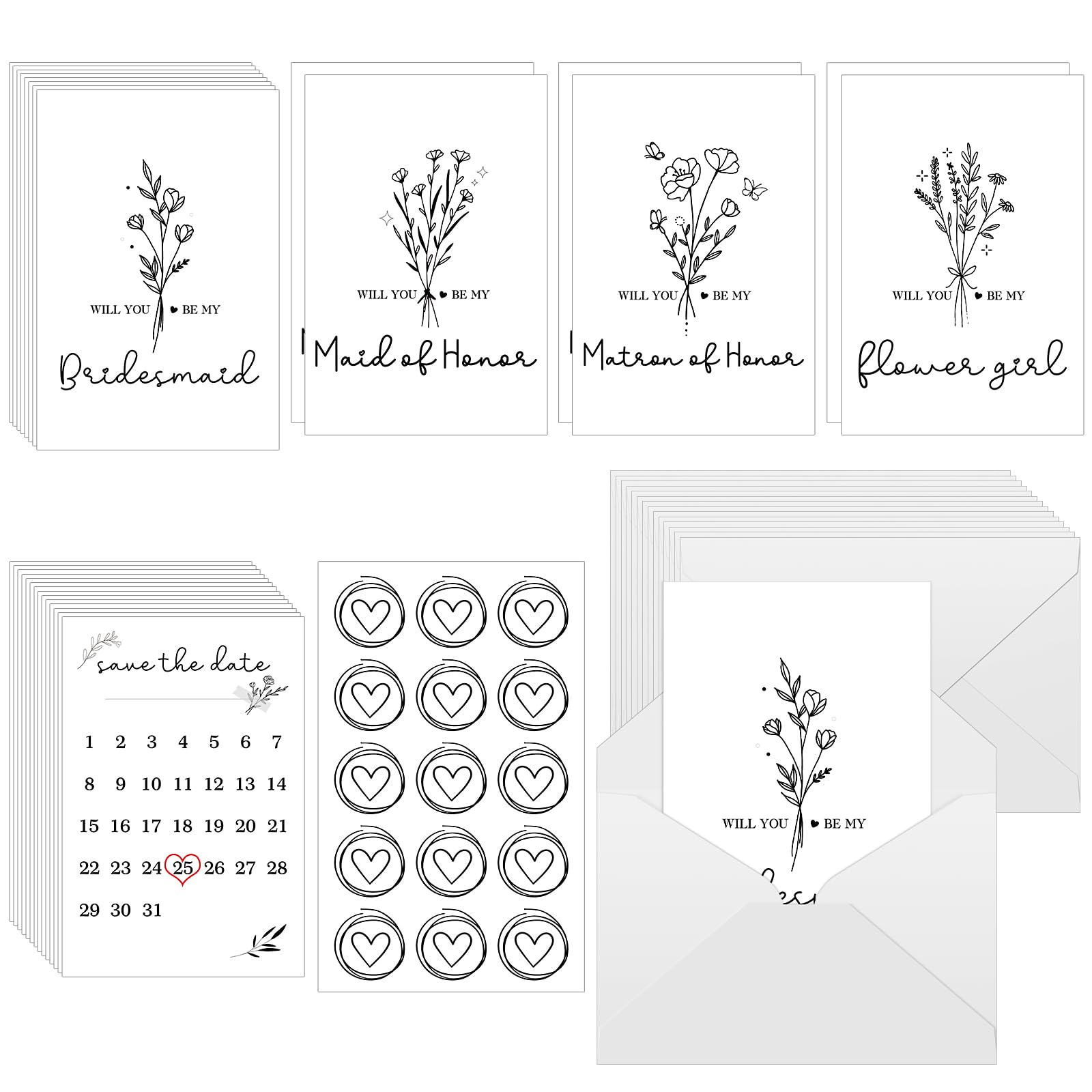 Jutom 28 Pcs Funny Bridesmaid Proposal Card Set, Include 8 Will You Be My Bridesmaid, 2 Will You Be My Maid of Honor, 2 Matron of Honor, 2 Flower Girl and 14 Envelopes for Wedding Bridal Shower