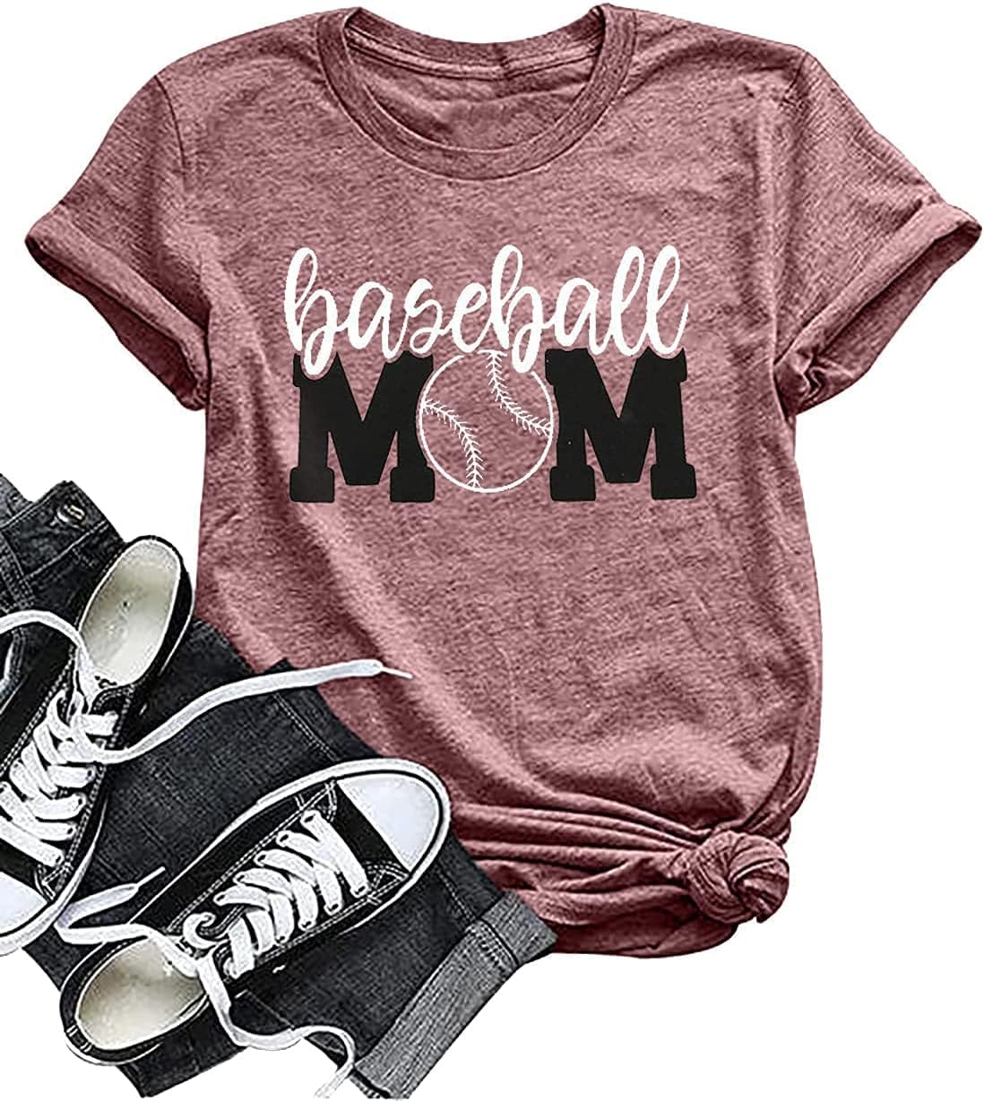 Baseball Mom Shirt Womens Mom Shirt Short Sleeve O-Neck Letter Print Casual Tops Tees - Image 7