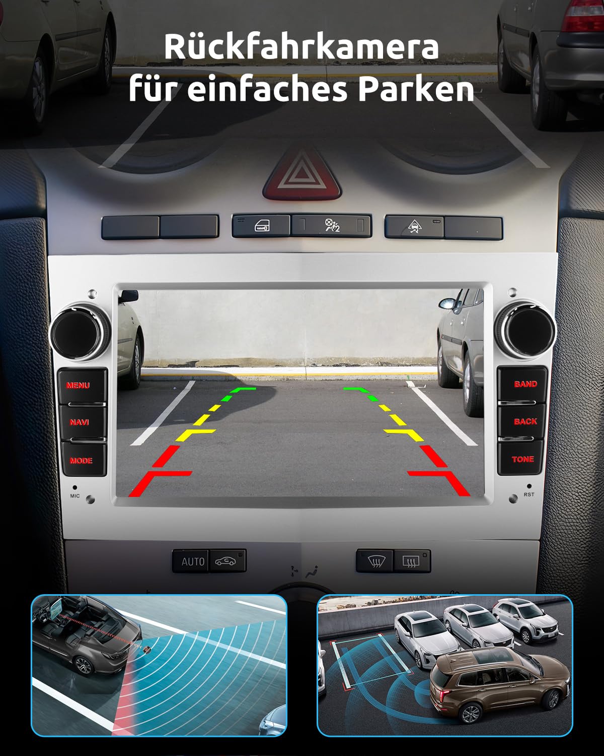 ESSGOO 2+64G Wireless Autoradio Android 14 mit Carplay und Android Auto Für Opel Astra H Corsa C/D Vectra C Zafira 7 Zoll IPS Touchscreen Bluetooth FM RDS GPS Silber Mikrofon