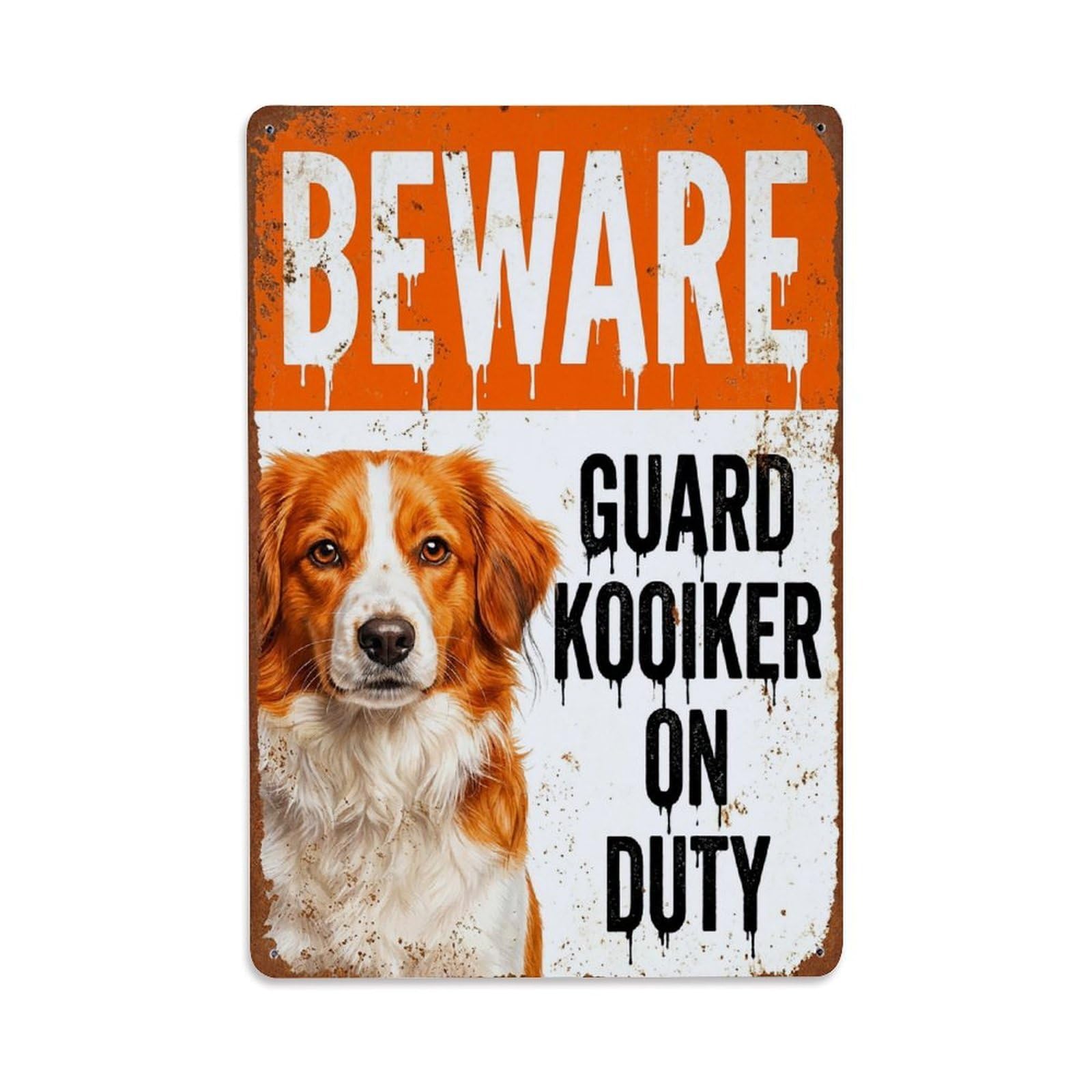 Vintage Funny Kooikerhondje Guard Beware of Dog Garden Metal Tin Sign Plaque Wall Decor for Cafe, Club Bar, Office, Garden Metal Poster 8x12Inch
