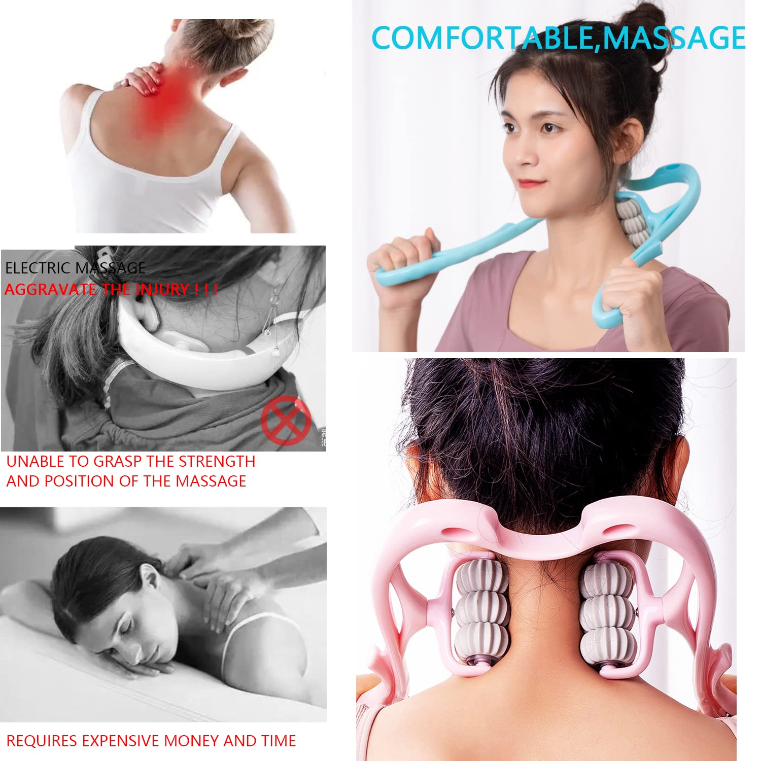 HaSeftni Neck Massager, Trigger Point Roller Massager for Pain Relief deep Tissue Handheld Shoulder Massager Tool with 6 Balls Massage Point Suitable for Legs Waist Neck and Shoulder Relaxer (Pink) HaSeftni Neck Massager, Trigger Point Roller Massager for Pain Relief deep Tissue Handheld Shoulder Massager Tool with 6 Balls Massage Point Suitable for Legs Waist Neck and Shoulder Relaxer (Pink)