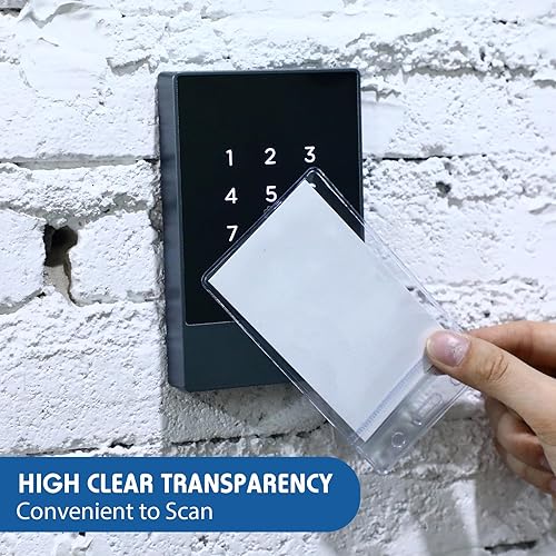 Vista 14 de Marspark 300 soportes verticales de plástico transparente para tarjetas de identificación, con cremallera resellable impermeable, funda de PVC