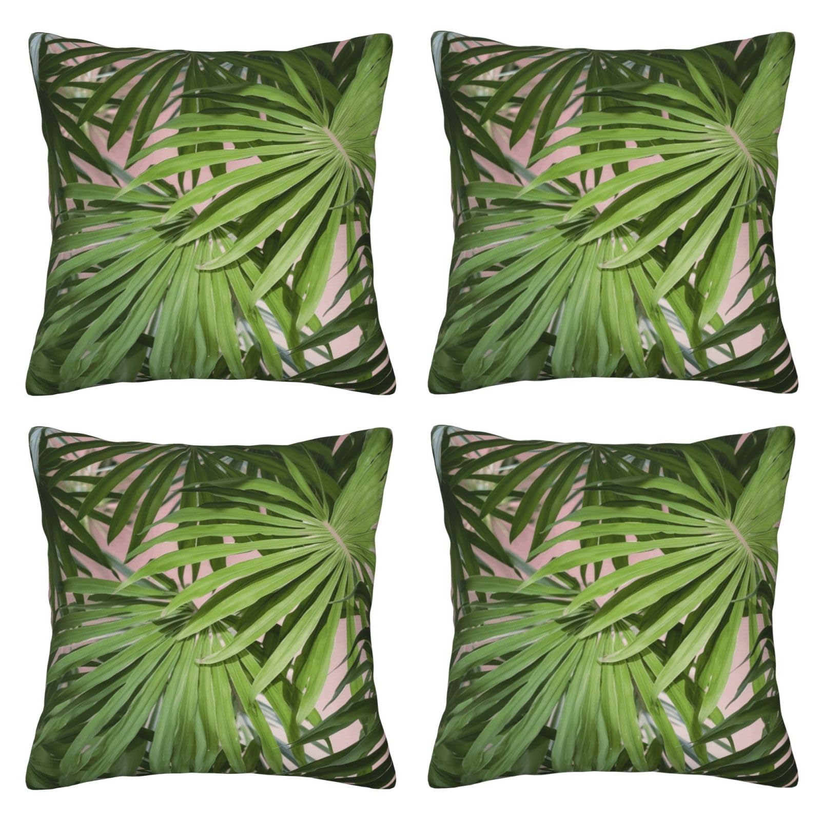 Palm Tree Leaves Throw Pillow Cases 4 Pack Square Pillowcases Super Soft Pillow Protectors With Zipper for Couch Livingroom Sofa Bed Office Car,30x30 CM