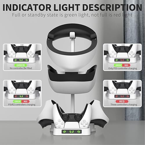 Miniatura 3 de Estación de carga de controlador para PSVR2 y PS5, base de carga rápida Dual Playstation VR2 con luz LED, soporte de pantalla para auriculares PS5