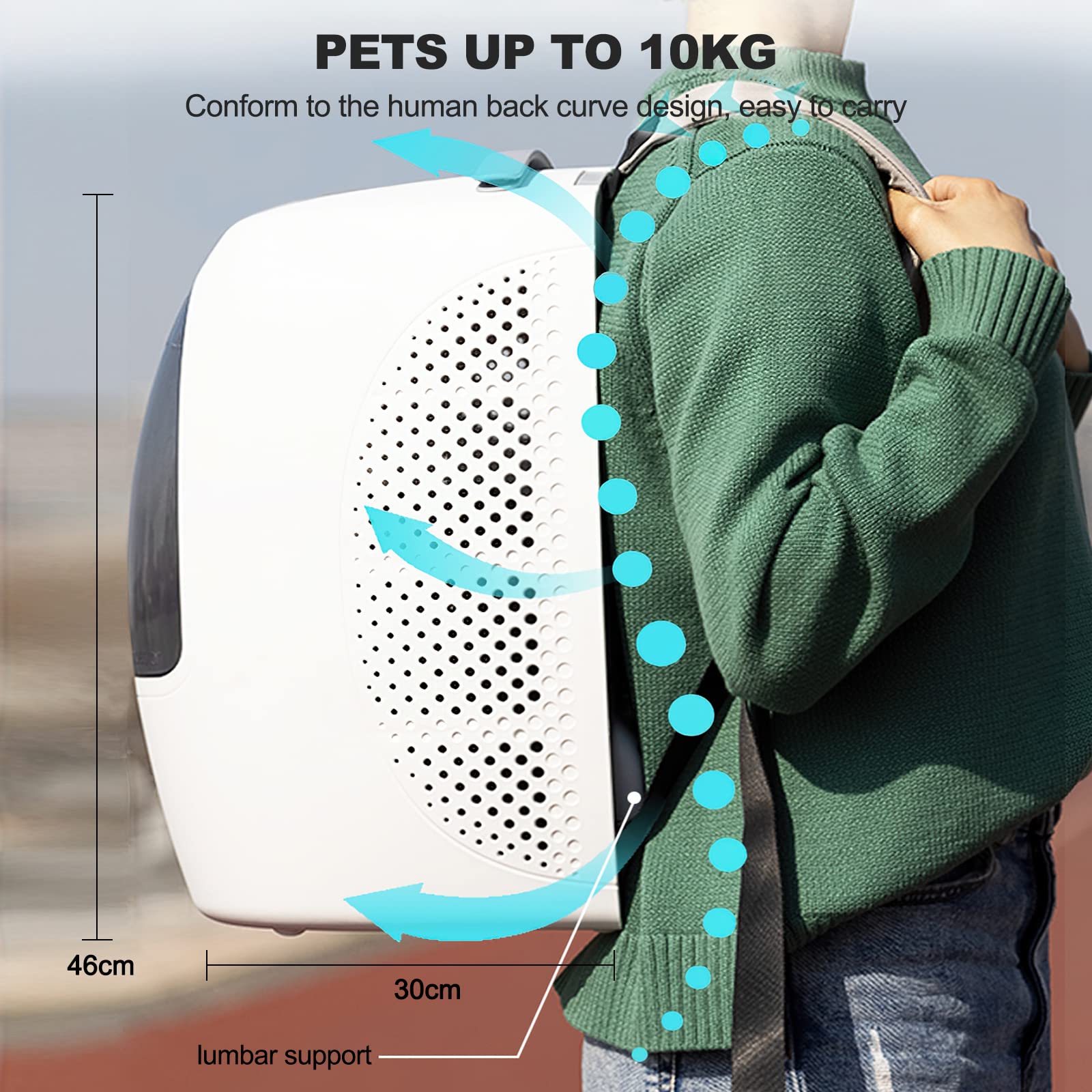 Galatée Zaino Per Gatti, Trasportino Per Zaino Per Animali Da Viaggio Ventilato Con Finestra Trasparente, Trasportino Per Zaino Per Gatti Con Ventola Incorporata, Zaino Da Viaggio Per Cani(Bianco)