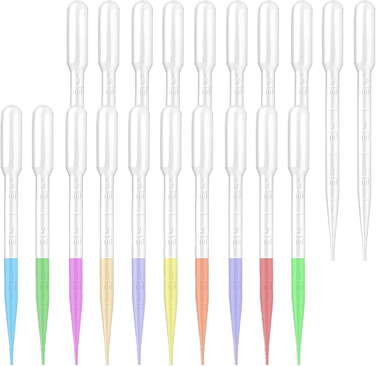 Moveland 25 pipetas cuentagotas de plástico de 3 ml para aceites esenciales, uso doméstico | Báscula transparente calibrada, suave y flexible, plástico apto para uso alimentario, desechable, sin contaminación cruzada para clases de ciencias, laboratorio, bricolaje