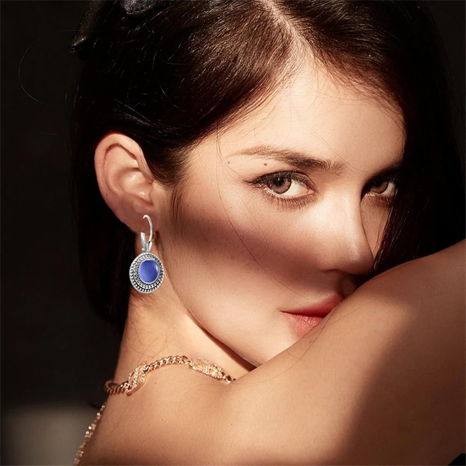 WCRAZYE Bohemian Crystal Leverback Earrings for Women Handmade Lightweight Silver Plated Boho Round Rhinestone Dangle Statement Hoop Earrings Jewelry Gifts - Image 2