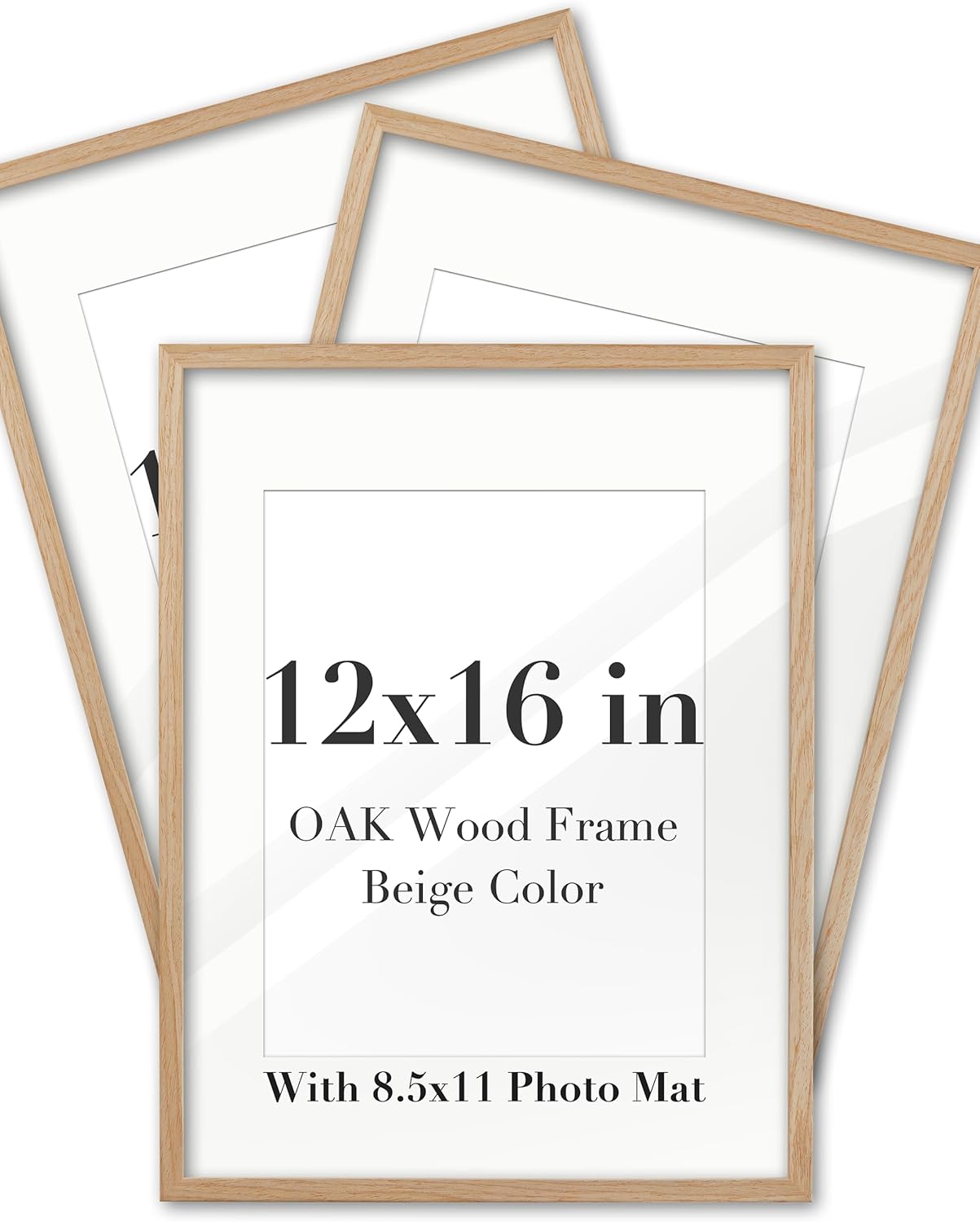 12x16in Natural Solid Oak Wood Picture Frame, Beige Collage Wall Frame with 3 Mats (Heart, 4x6/5x7 Multi Opening, 8.5x11), DIY Photo Gallery Display for Wall Decor, Ideal Gift, 1Pack