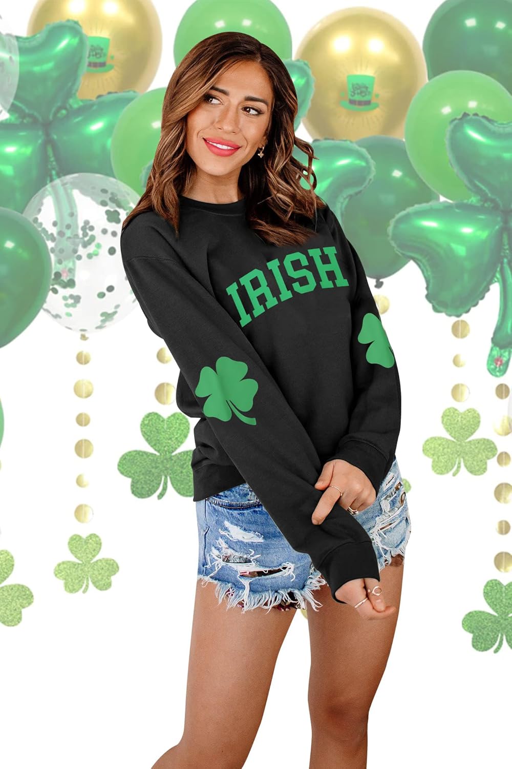 TAOHONG Women St. Patrick's Day Sweatshirts Shamrock Shirt Clover Printed Long Sleeve Irish Gift Casual Loose Fit Tops - Image 3