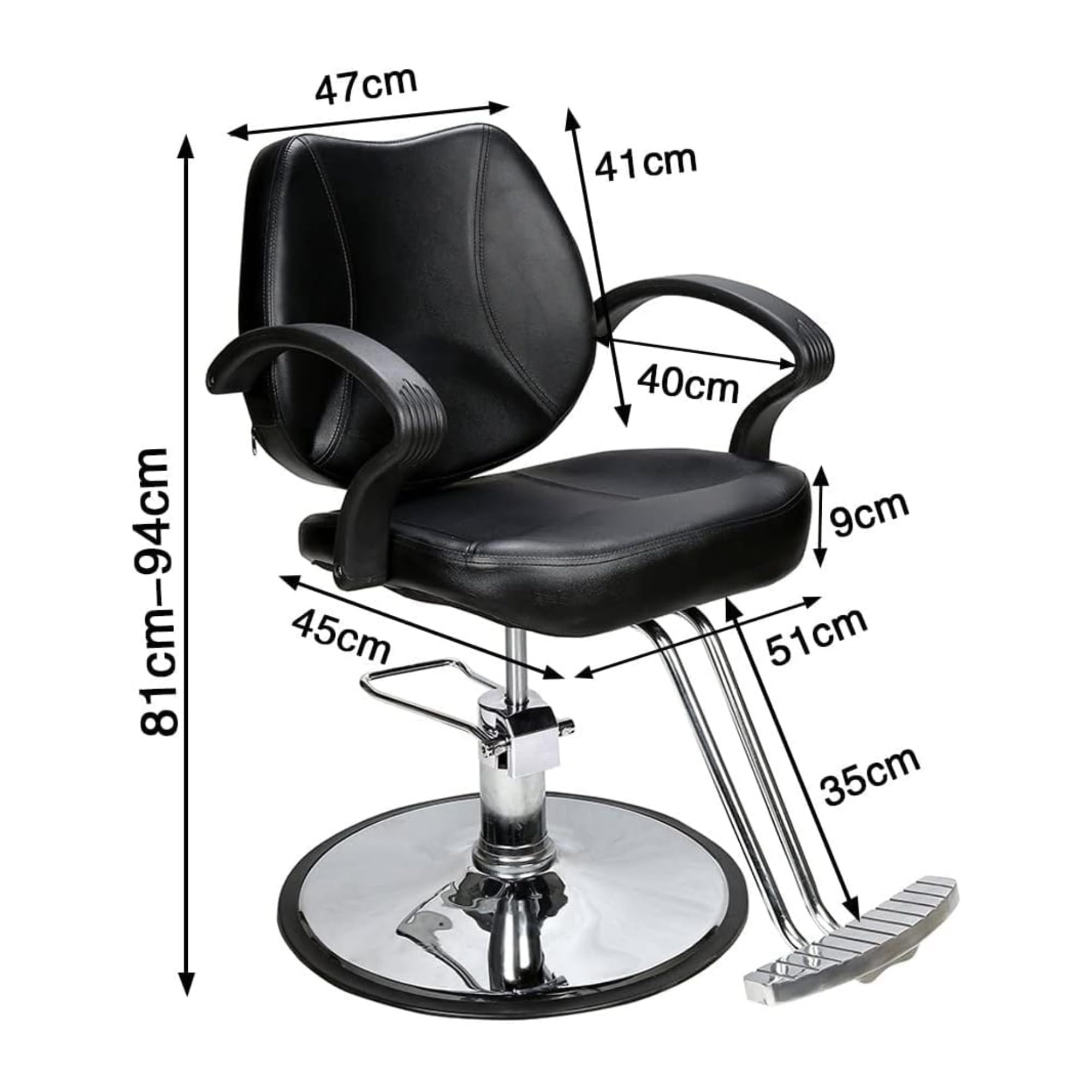 Friseurstuhl 2057BK Höhenverstellbar Hydraulisch Kunstleder Schwarz