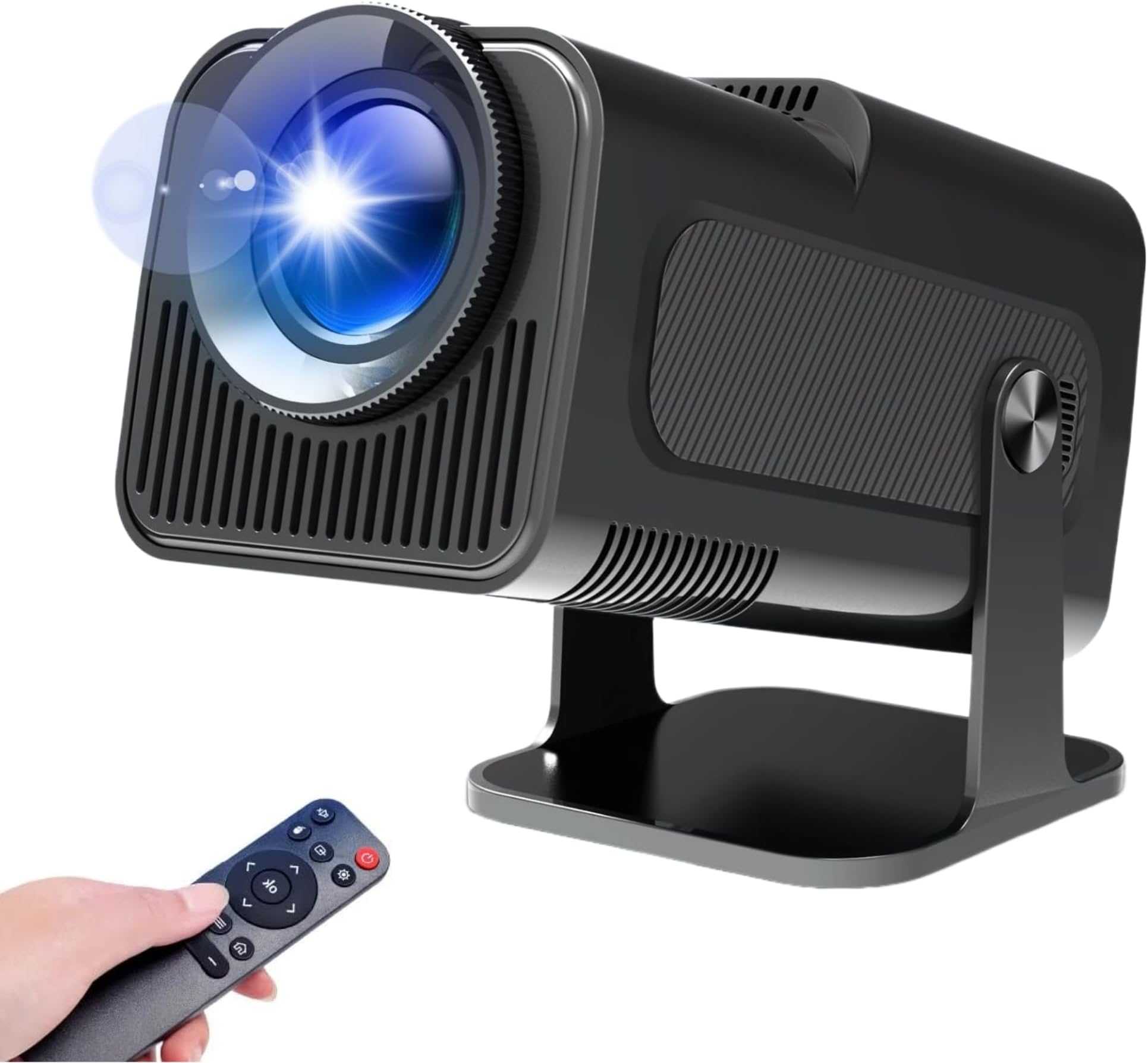 HY320 Mini Beamer, 4K 200 ANSI Smart projector met Android 11, draagbare beamer voor buiten, ondersteunt wifi 6, BT5.0, automatische trapeziumcorrectie, 30-130 inch scherm (Zwart